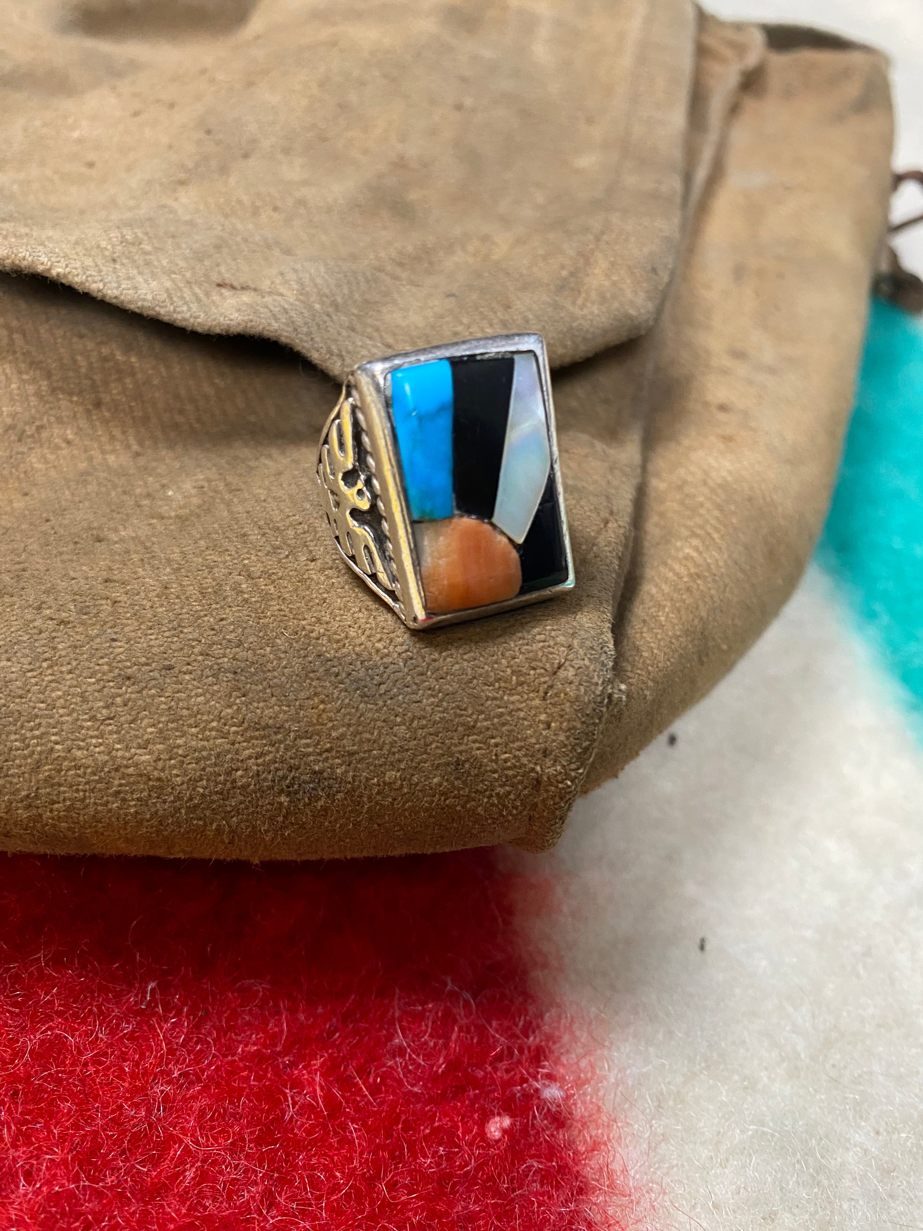 Fred Harvey Era Zuni Thunderbird - Rising Sun Sterling Ring