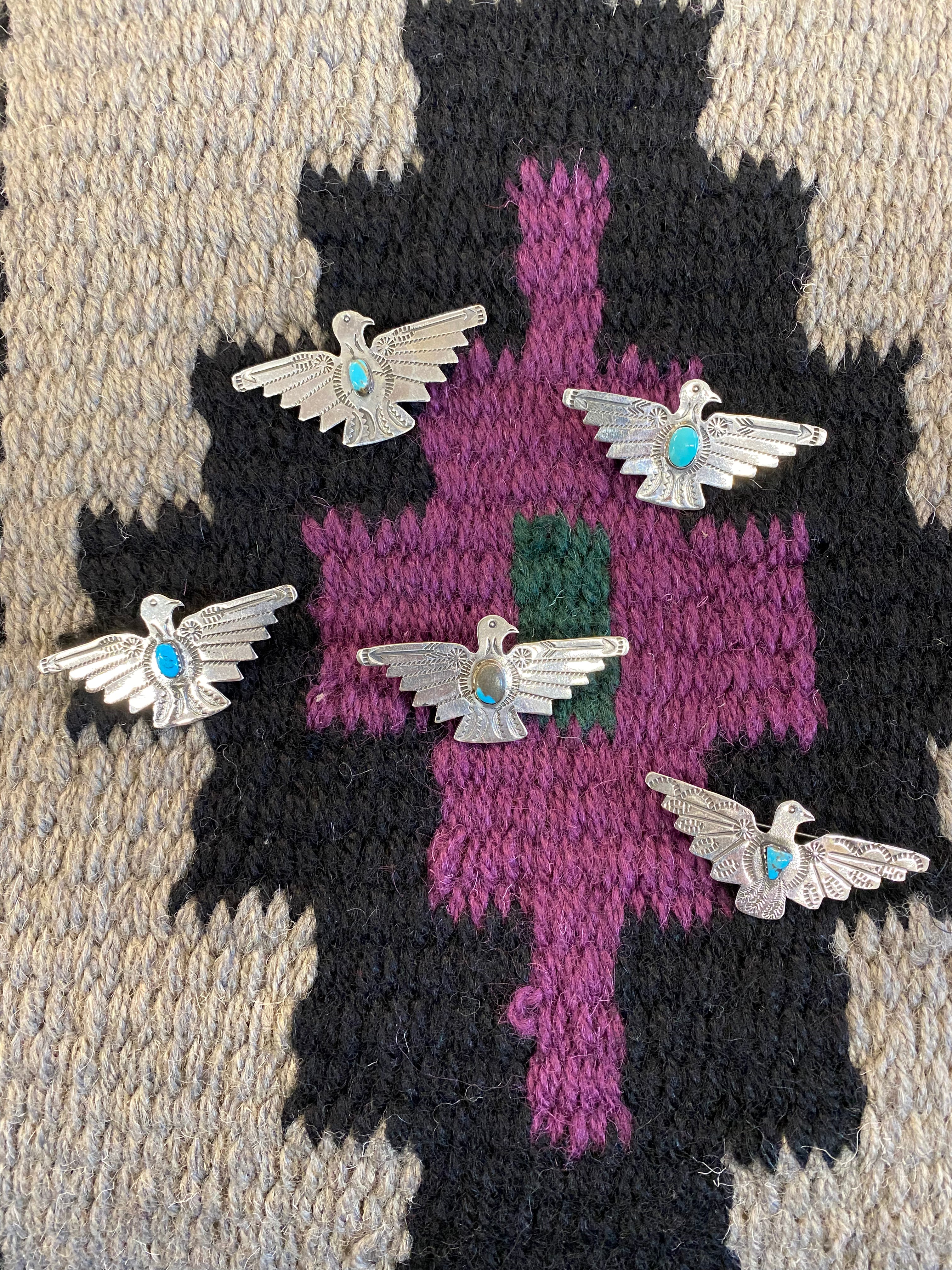 Sterling Silver Thunderbird Pin With Turquoise Stone
