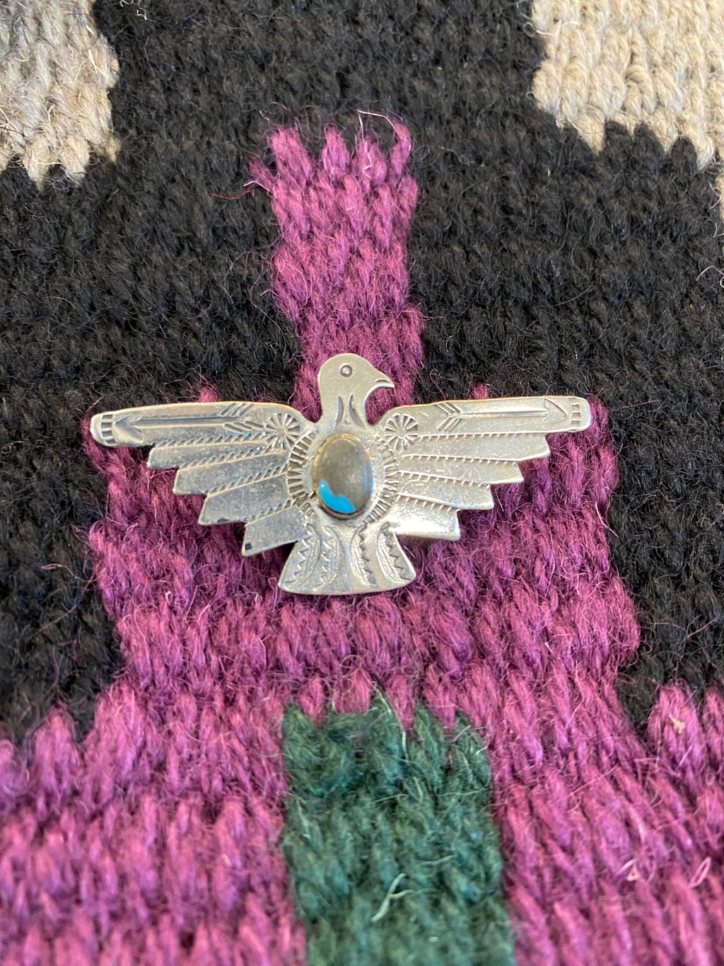 Sterling Silver Thunderbird Pin With Turquoise Stone
