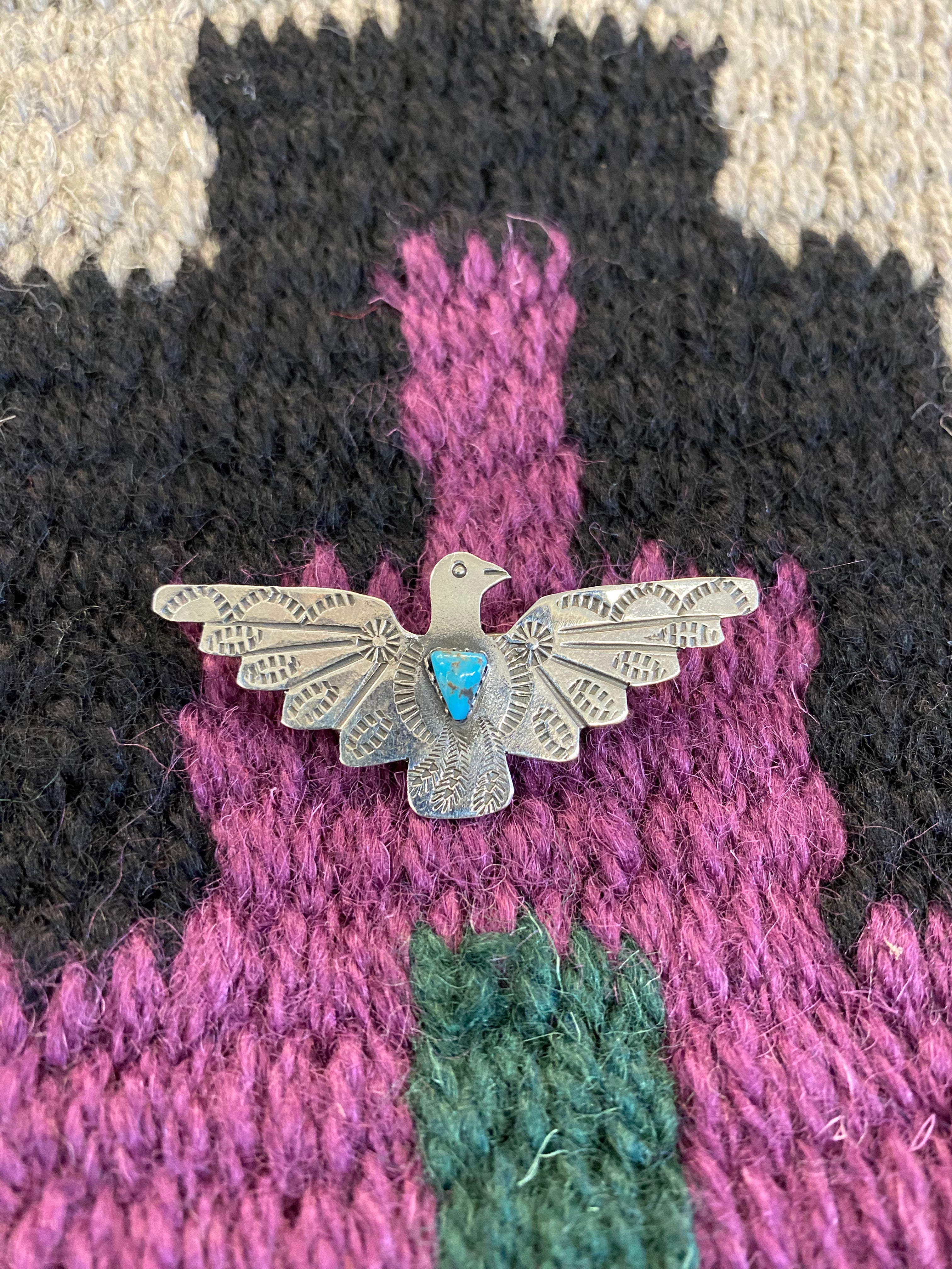Sterling Silver Thunderbird Pin With Turquoise Stone
