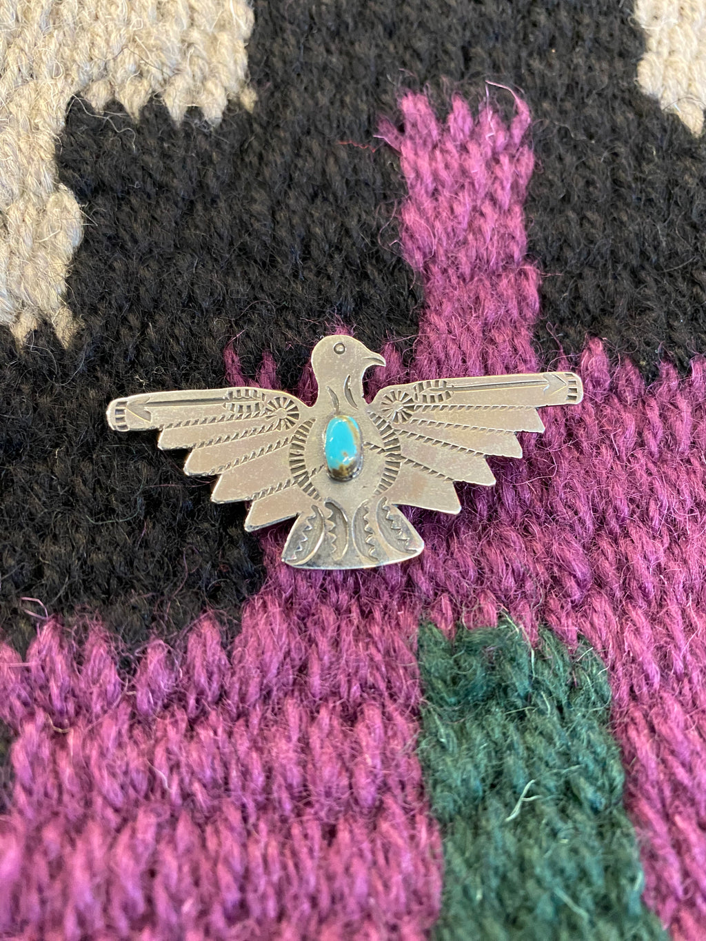 Sterling Silver Thunderbird Pin With Turquoise Stone