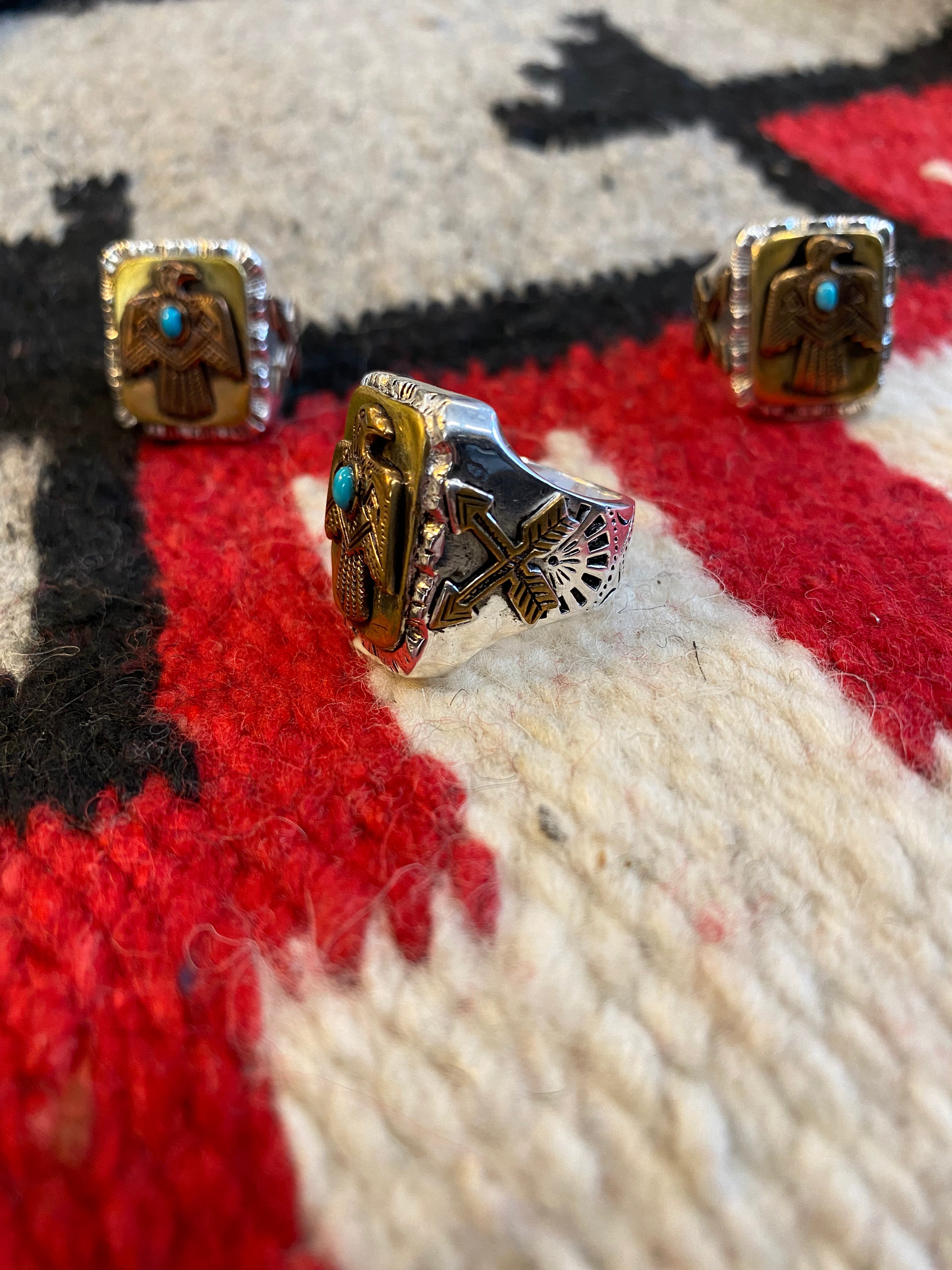 SWS Thunderbird Mexican Biker Ring With Turquoise Chip