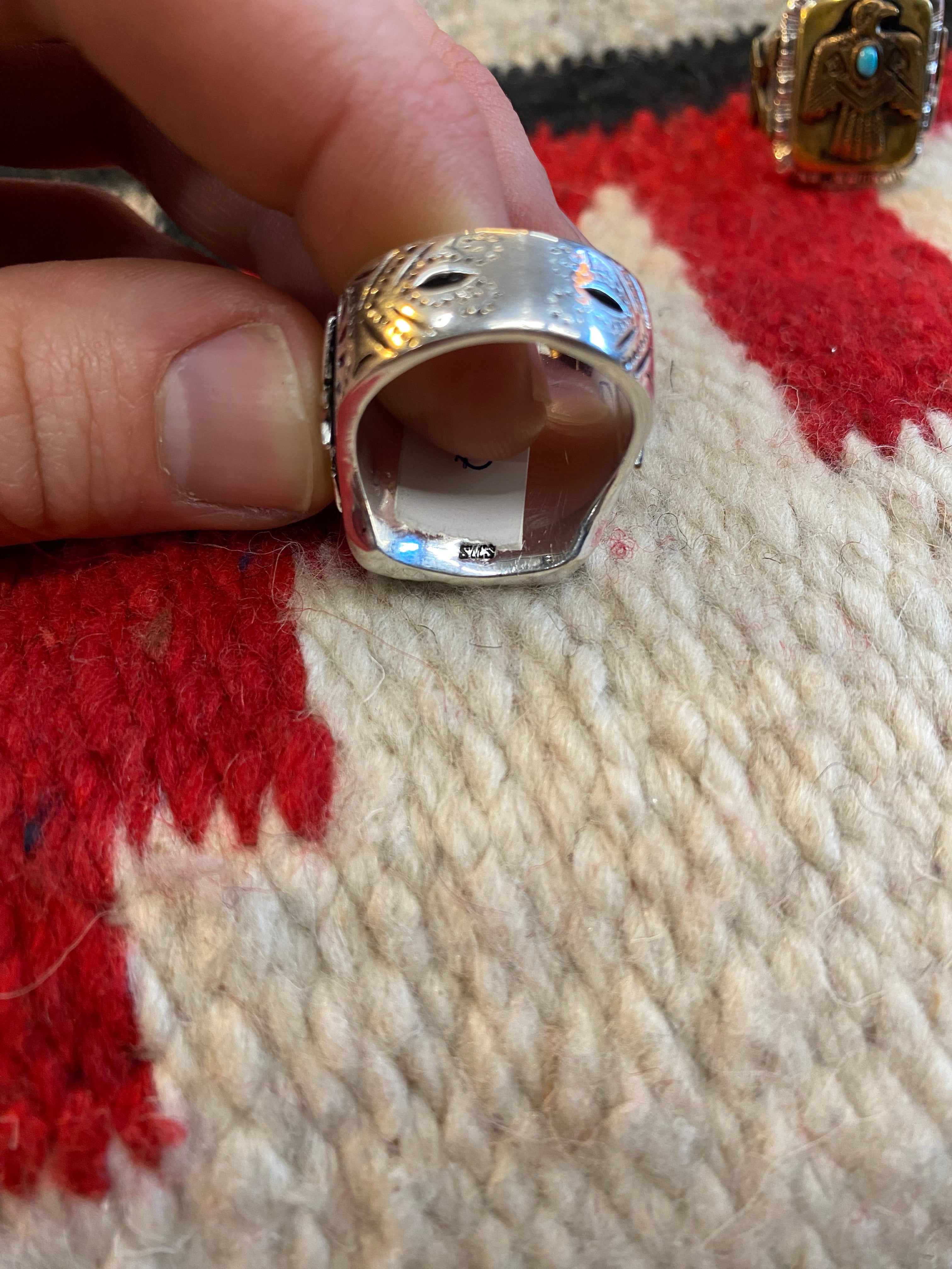 SWS Thunderbird Mexican Biker Ring With Turquoise Chip