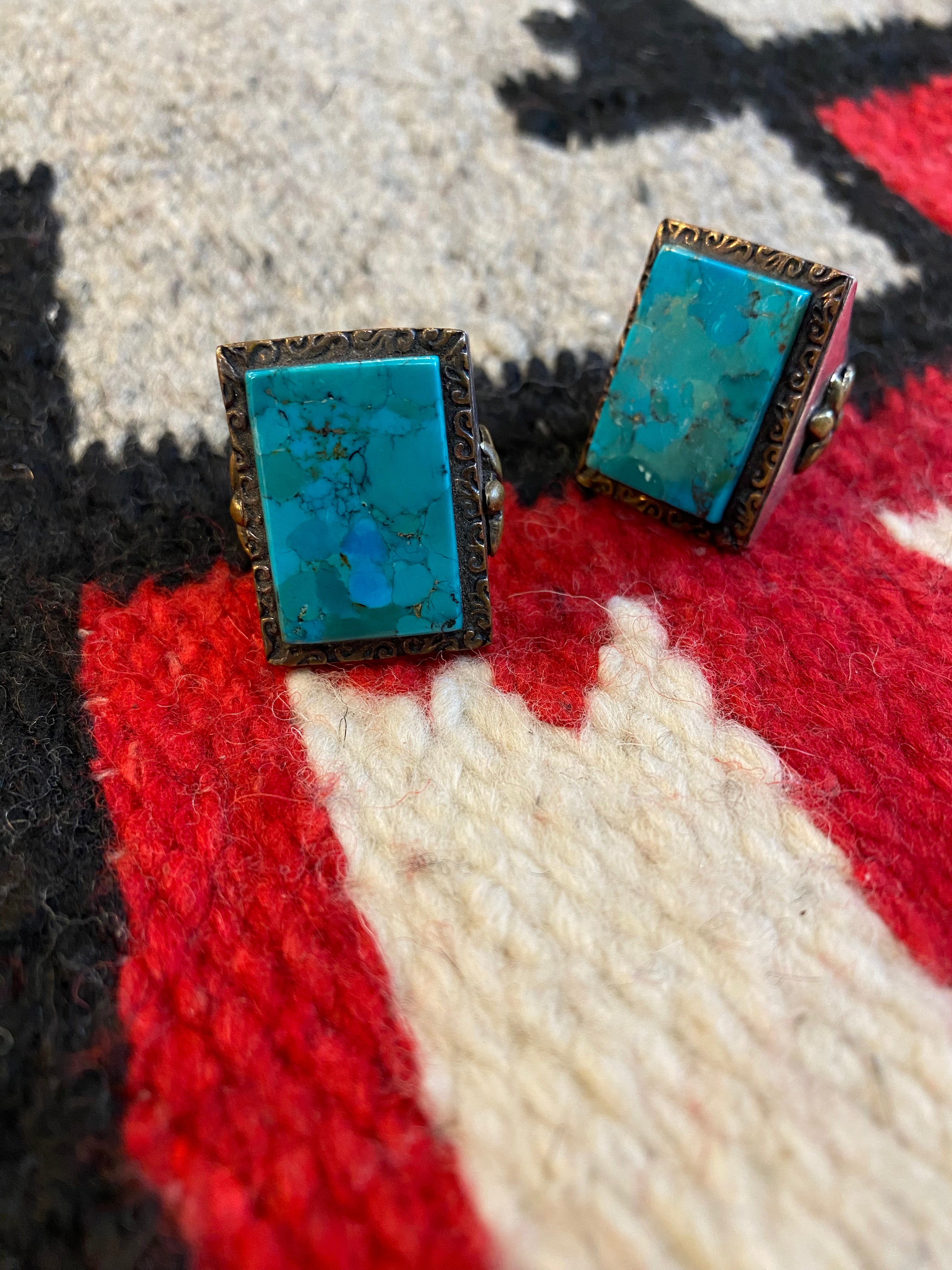 SWS Mexican Biker Ring With Rectangular Turquoise Stone