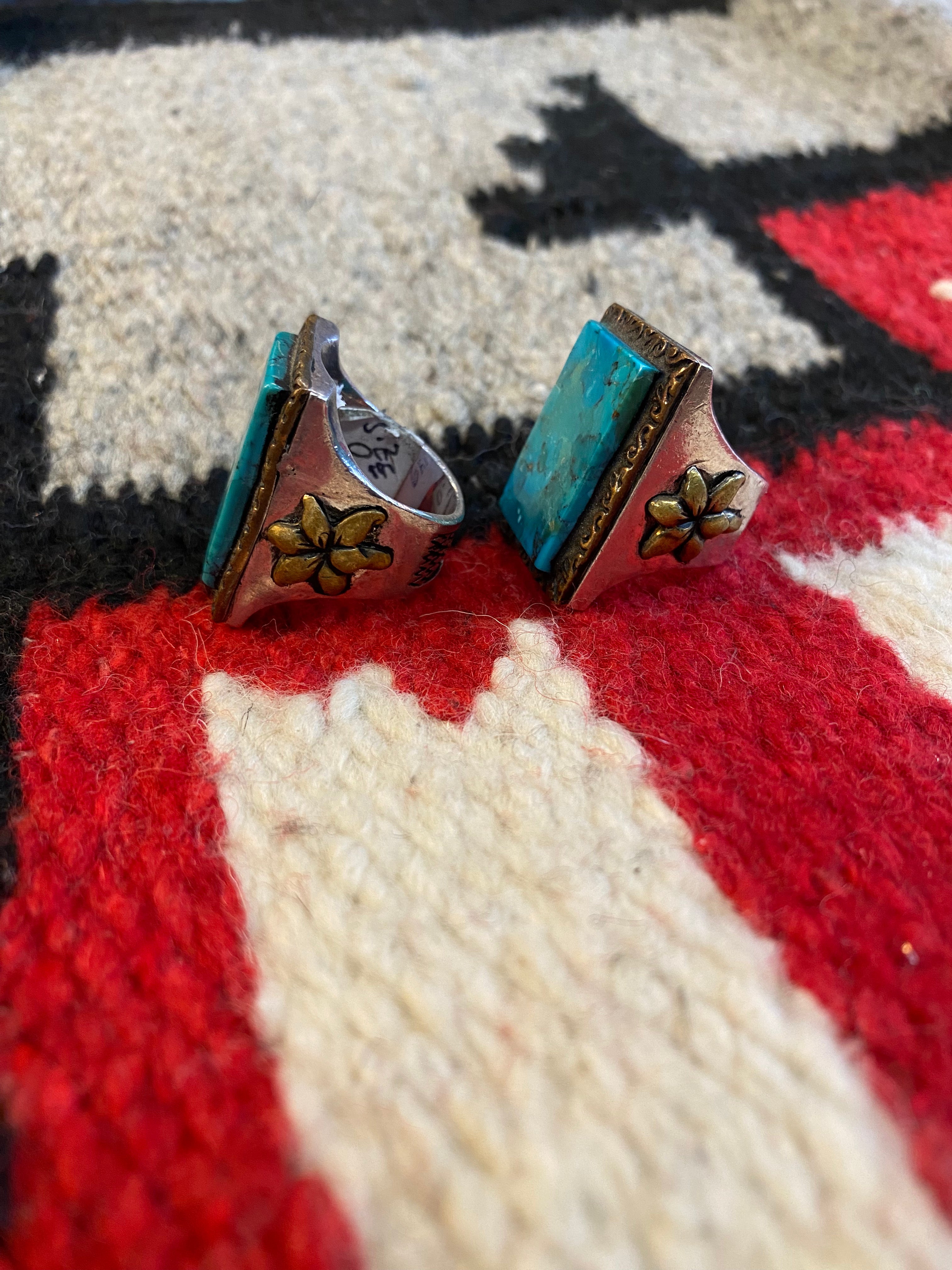 SWS Mexican Biker Ring With Rectangular Turquoise Stone
