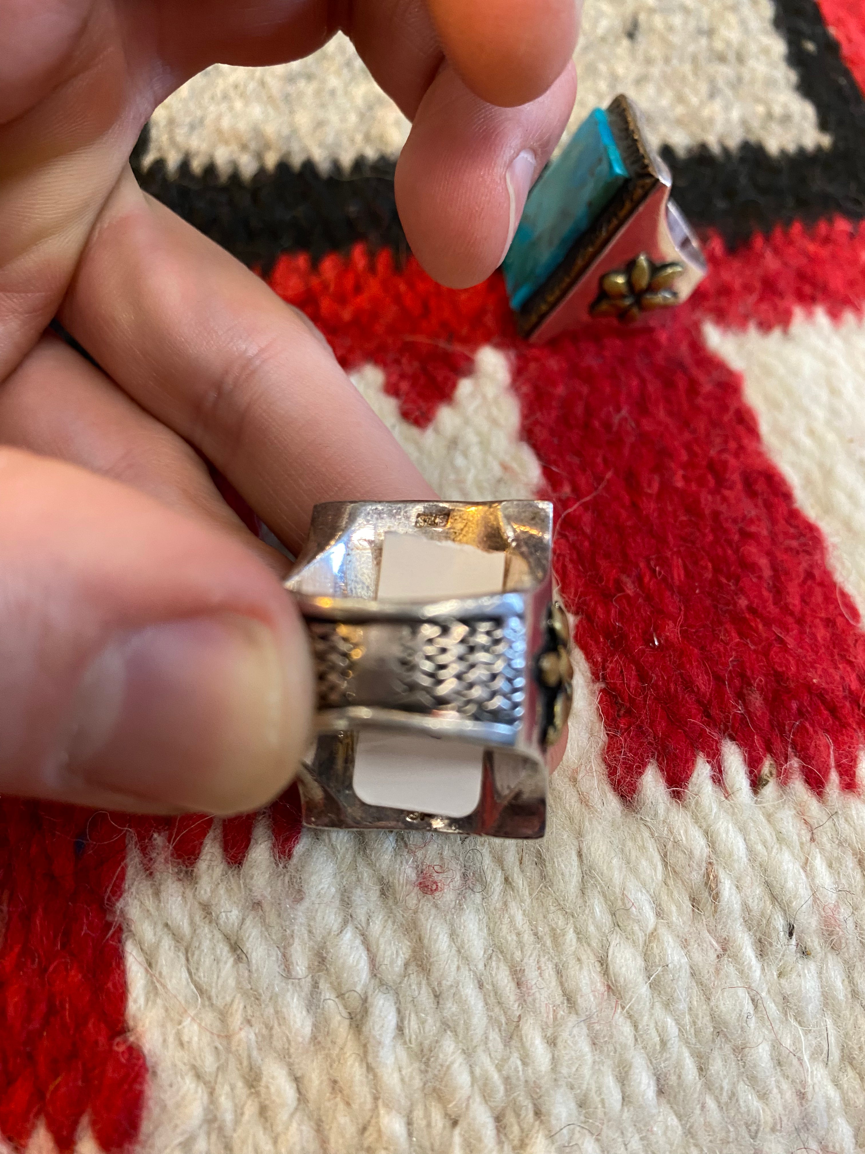 SWS Mexican Biker Ring With Rectangular Turquoise Stone