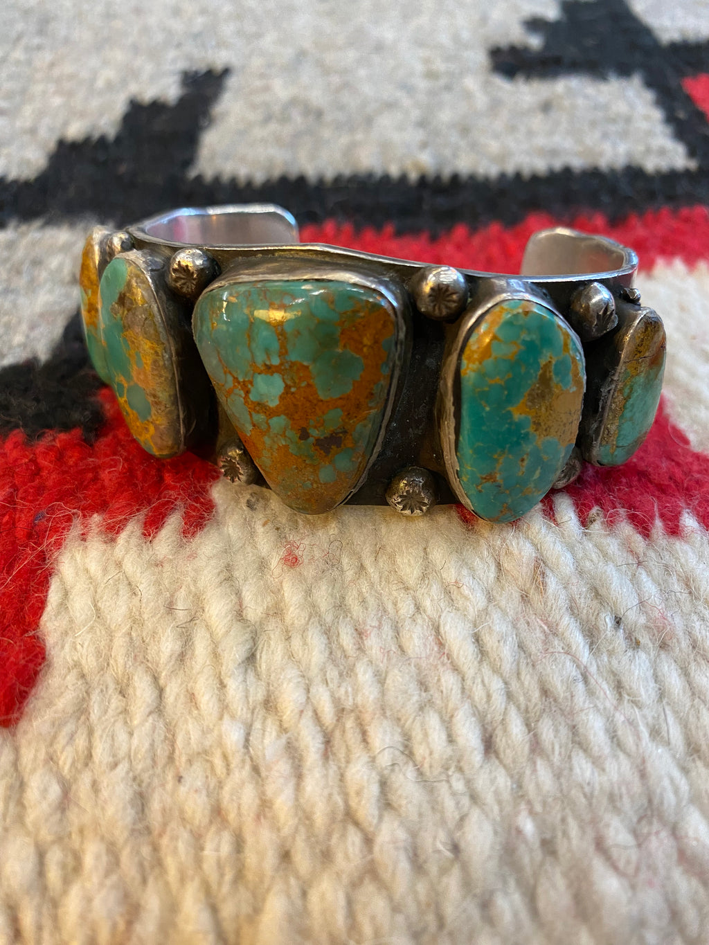 Massive Sterling Silver Turquoise Chunked Navajo Cuff By NB