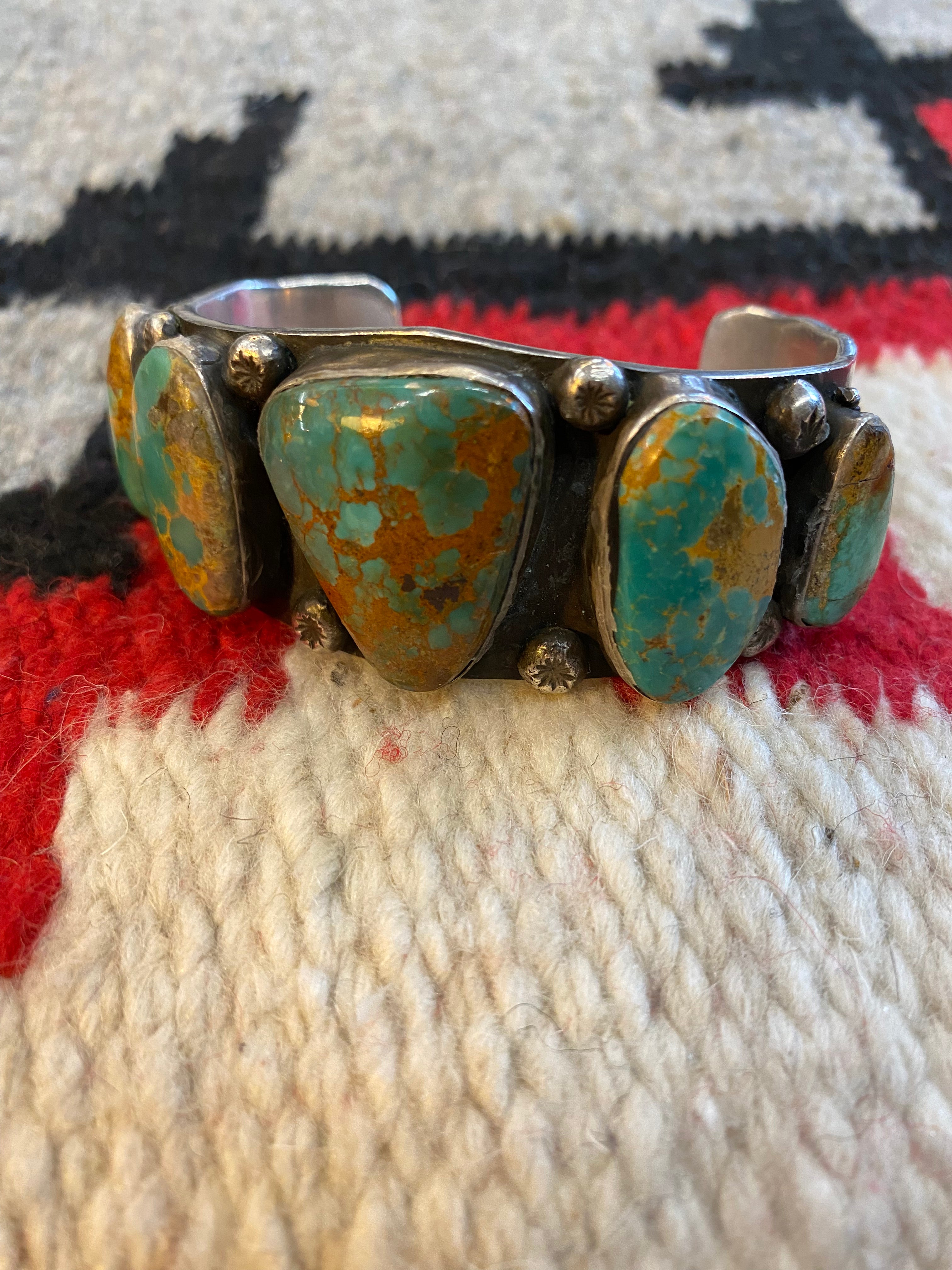 Massive Sterling Silver Turquoise Chunked Navajo Cuff By NB