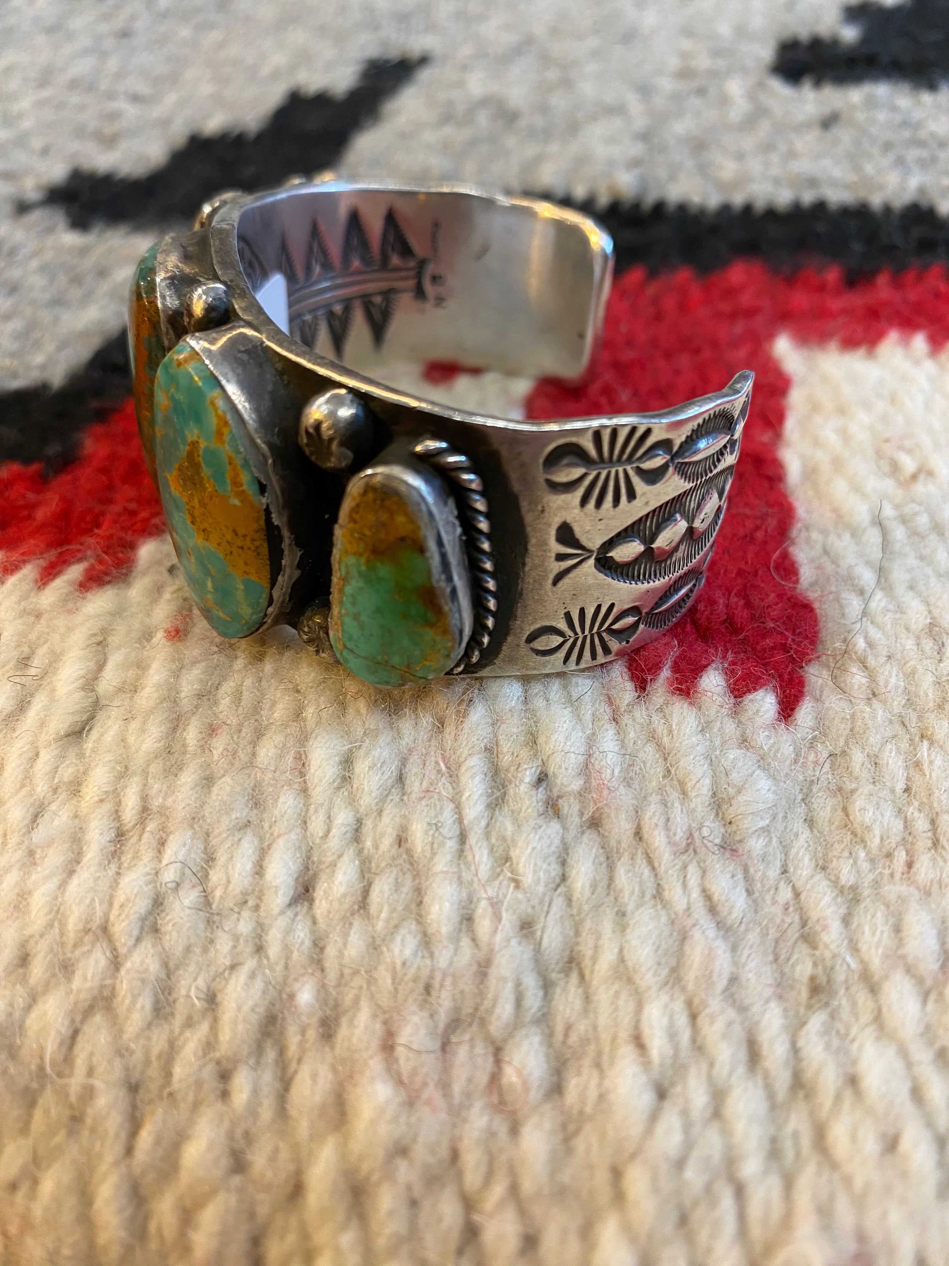 Massive Sterling Silver Turquoise Chunked Navajo Cuff By NB