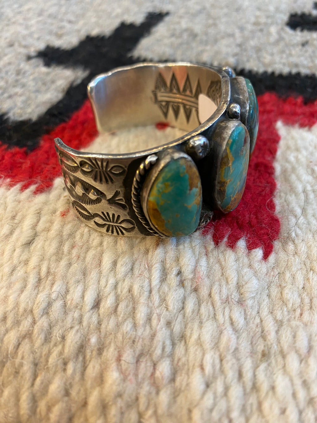 Massive Sterling Silver Turquoise Chunked Navajo Cuff By NB