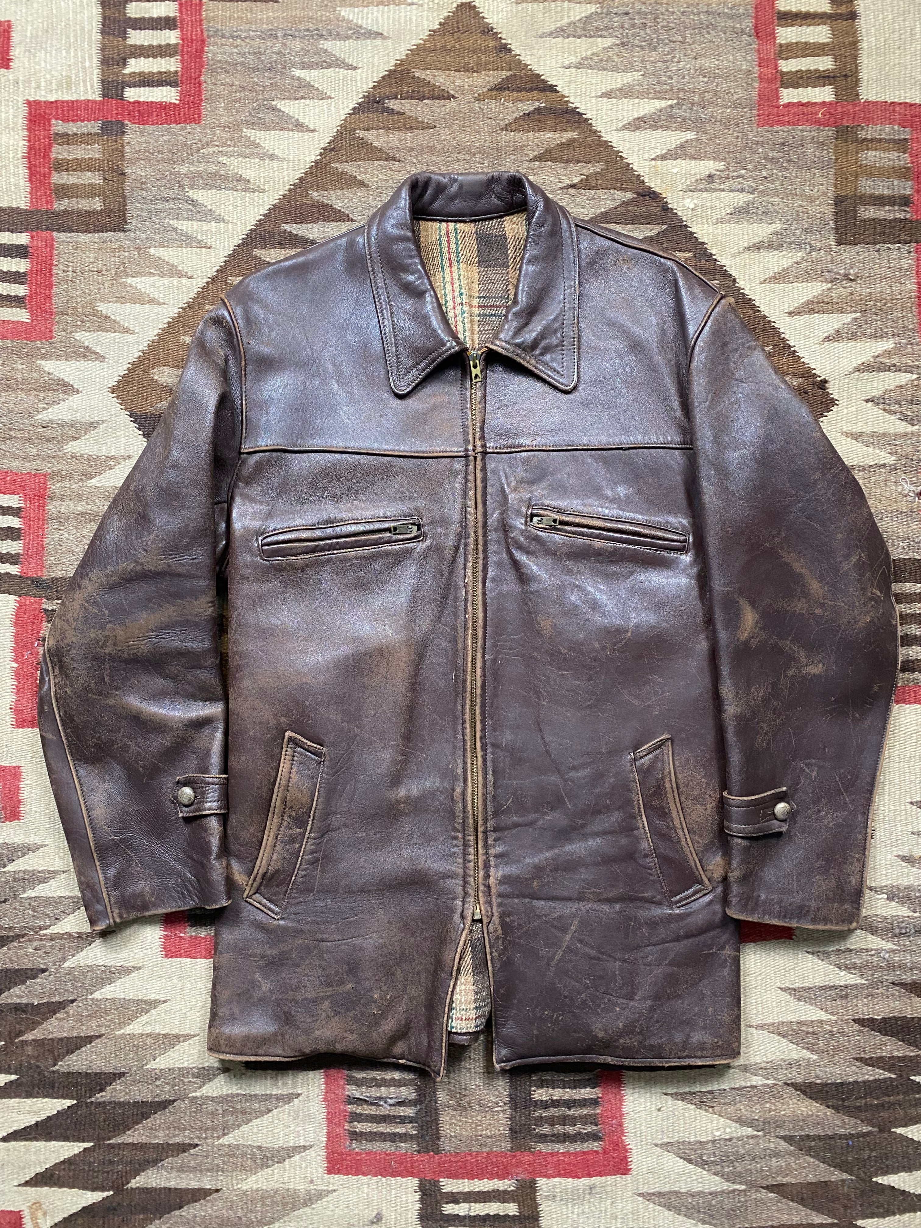French 1950's Worker Utility Leather Jacket