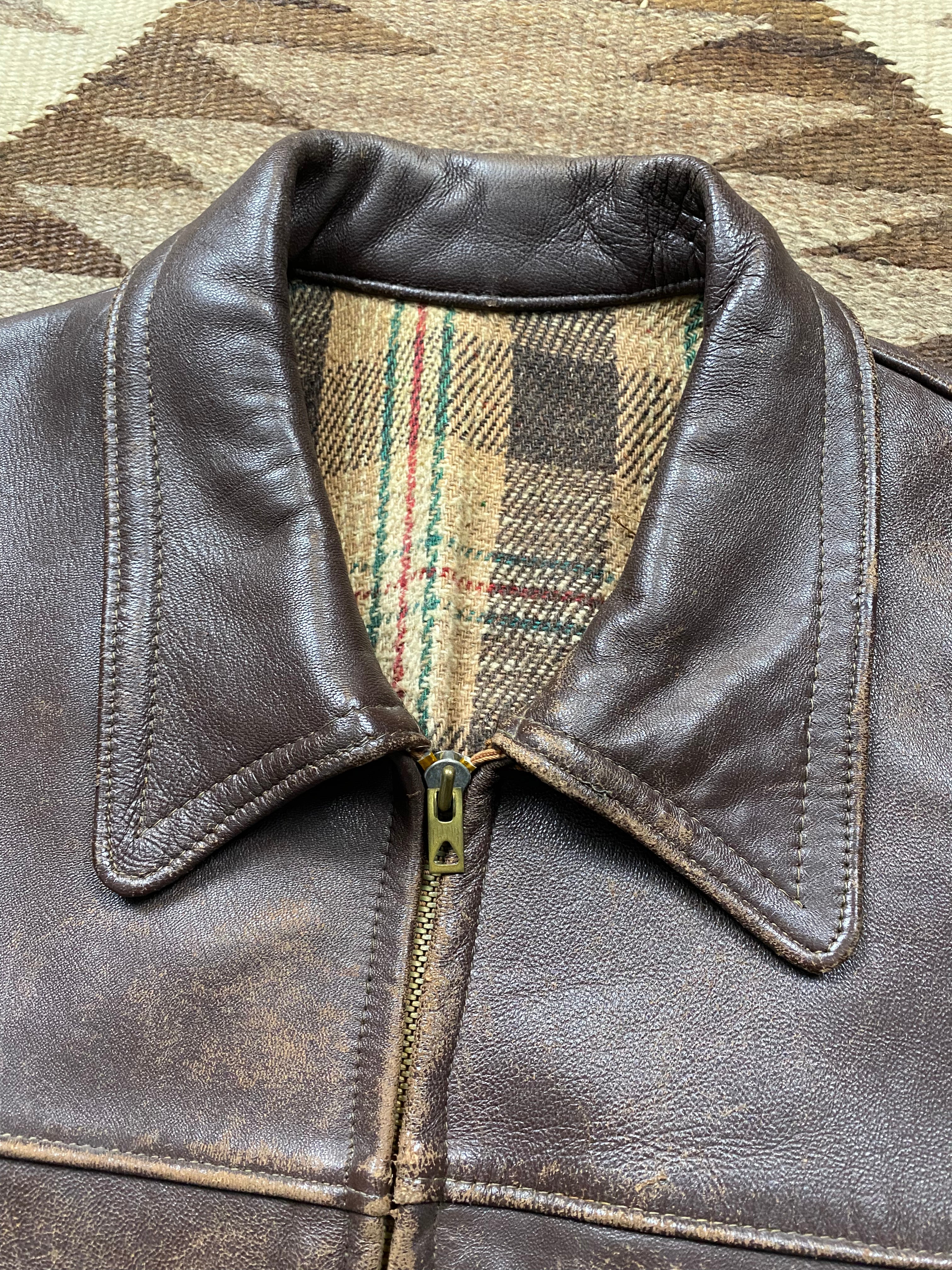 French 1950's Worker Utility Leather Jacket