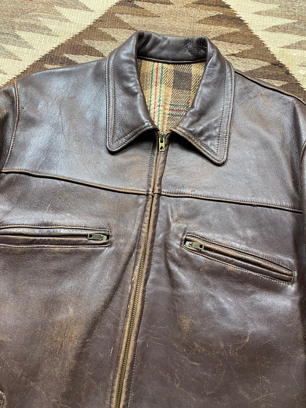 French 1950's Worker Utility Leather Jacket