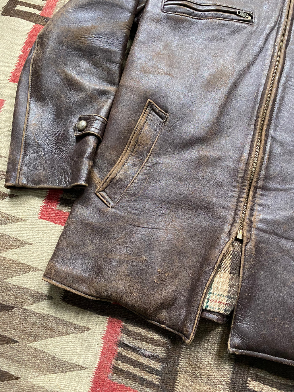 French 1950's Worker Utility Leather Jacket