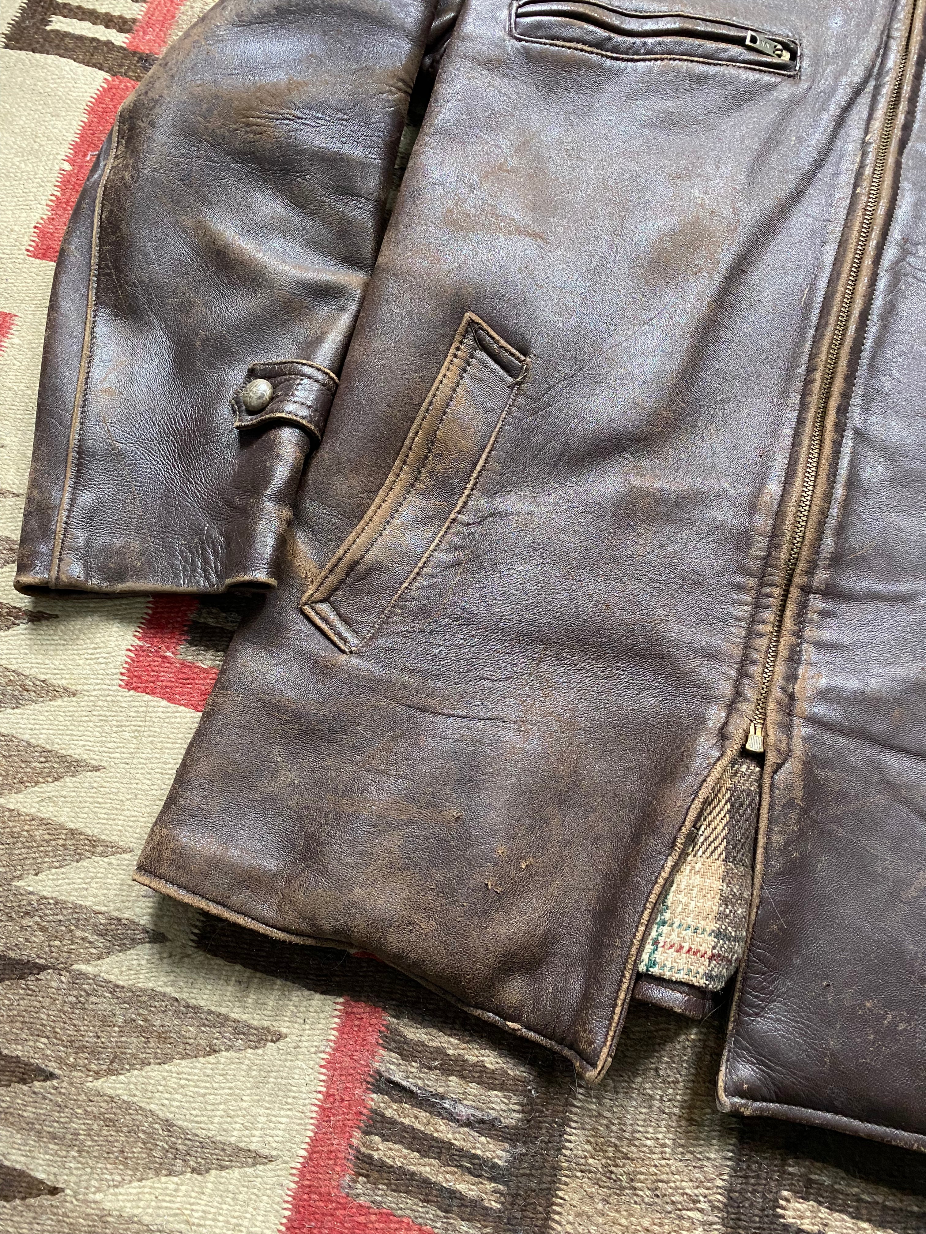 French 1950's Worker Utility Leather Jacket