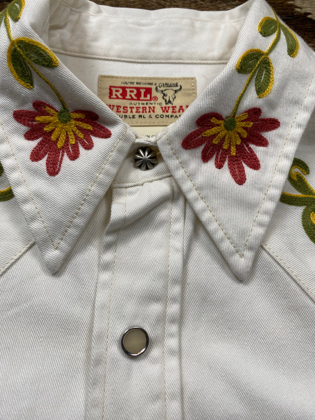 RRL White Sawtooth Embroidered Western Shirt