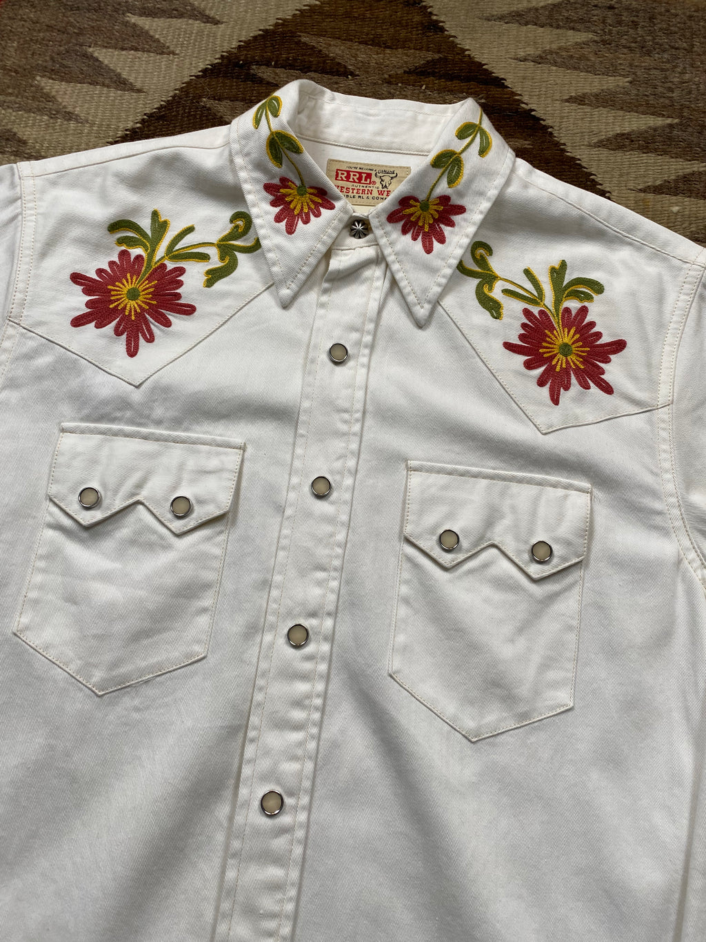 RRL White Sawtooth Embroidered Western Shirt