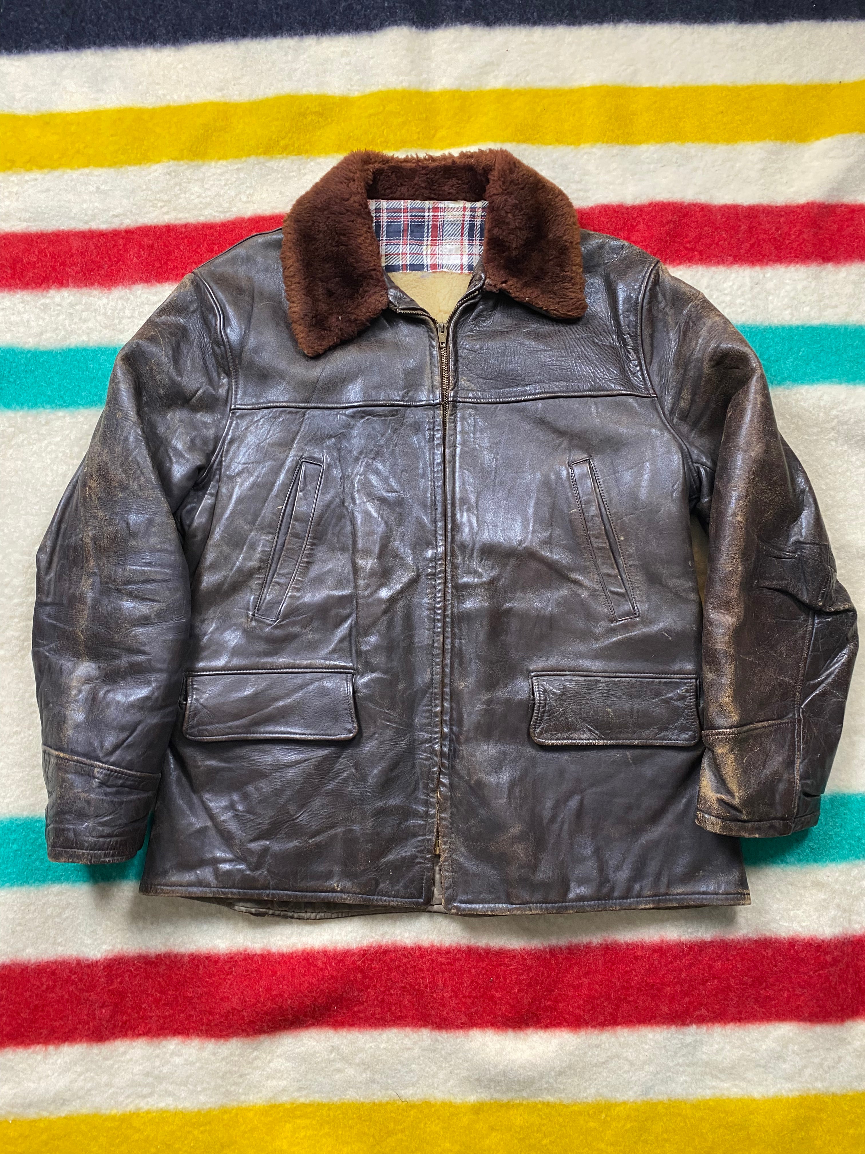 American Fine Sportswear 1950's Horsehide Shearling Lined Barnstormer