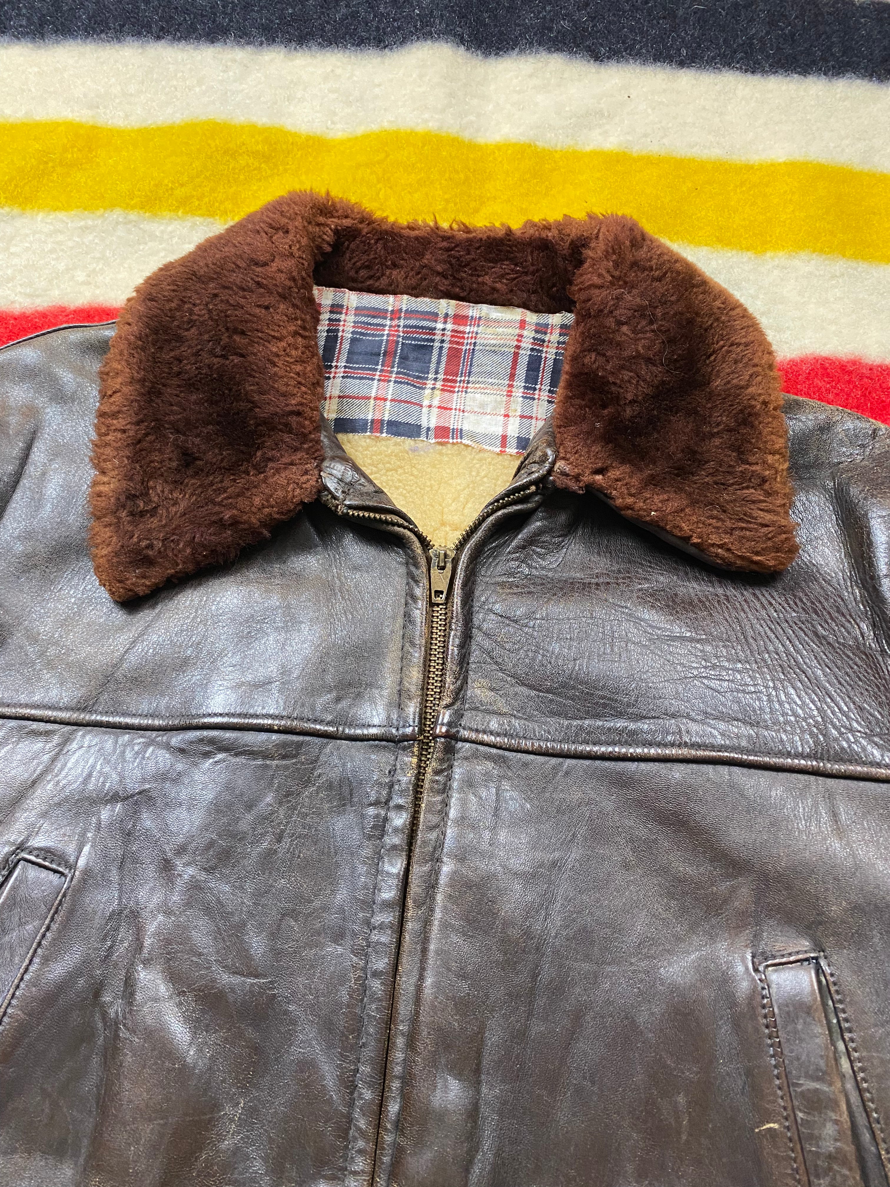 American Fine Sportswear 1950's Horsehide Shearling Lined Barnstormer