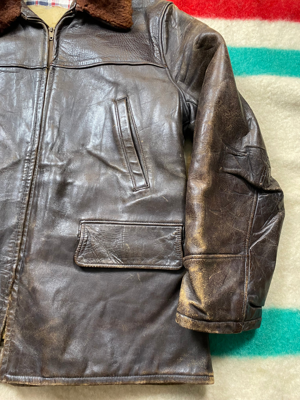 American Fine Sportswear 1950's Horsehide Shearling Lined Barnstormer