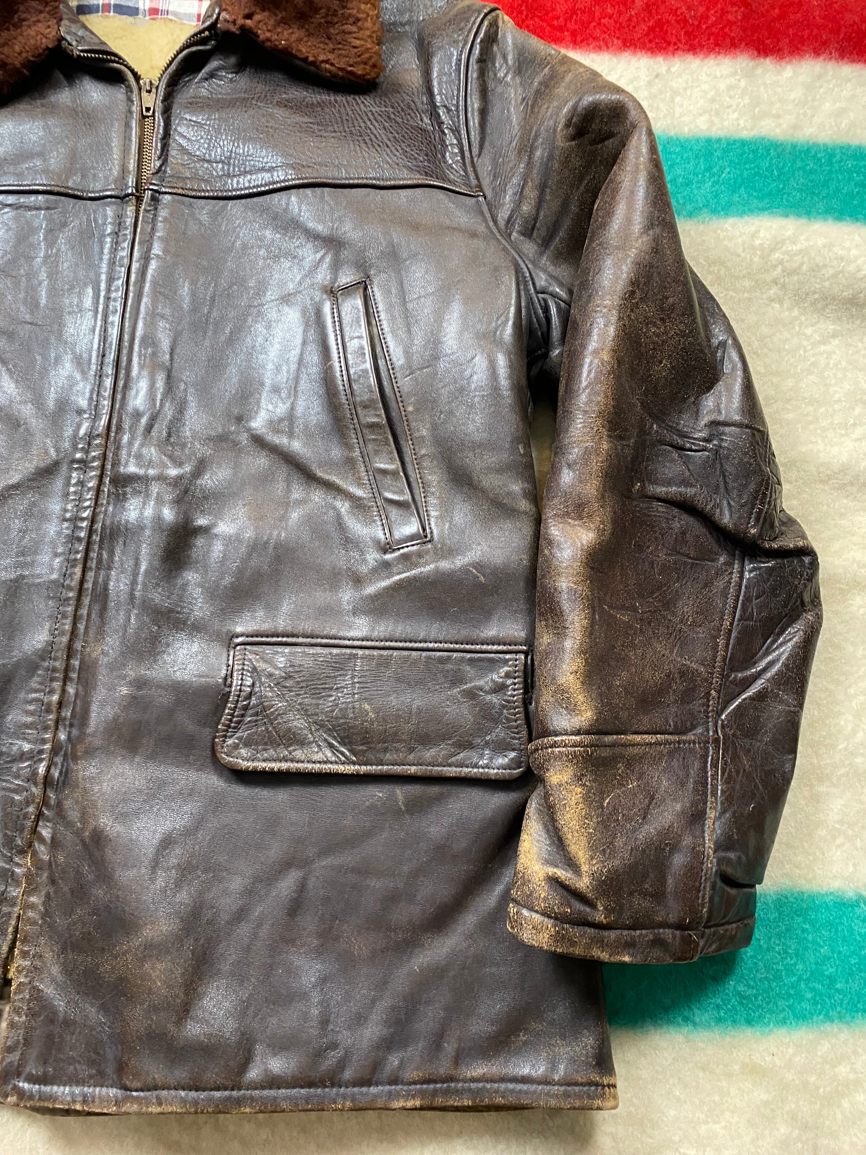 American Fine Sportswear 1950's Horsehide Shearling Lined Barnstormer