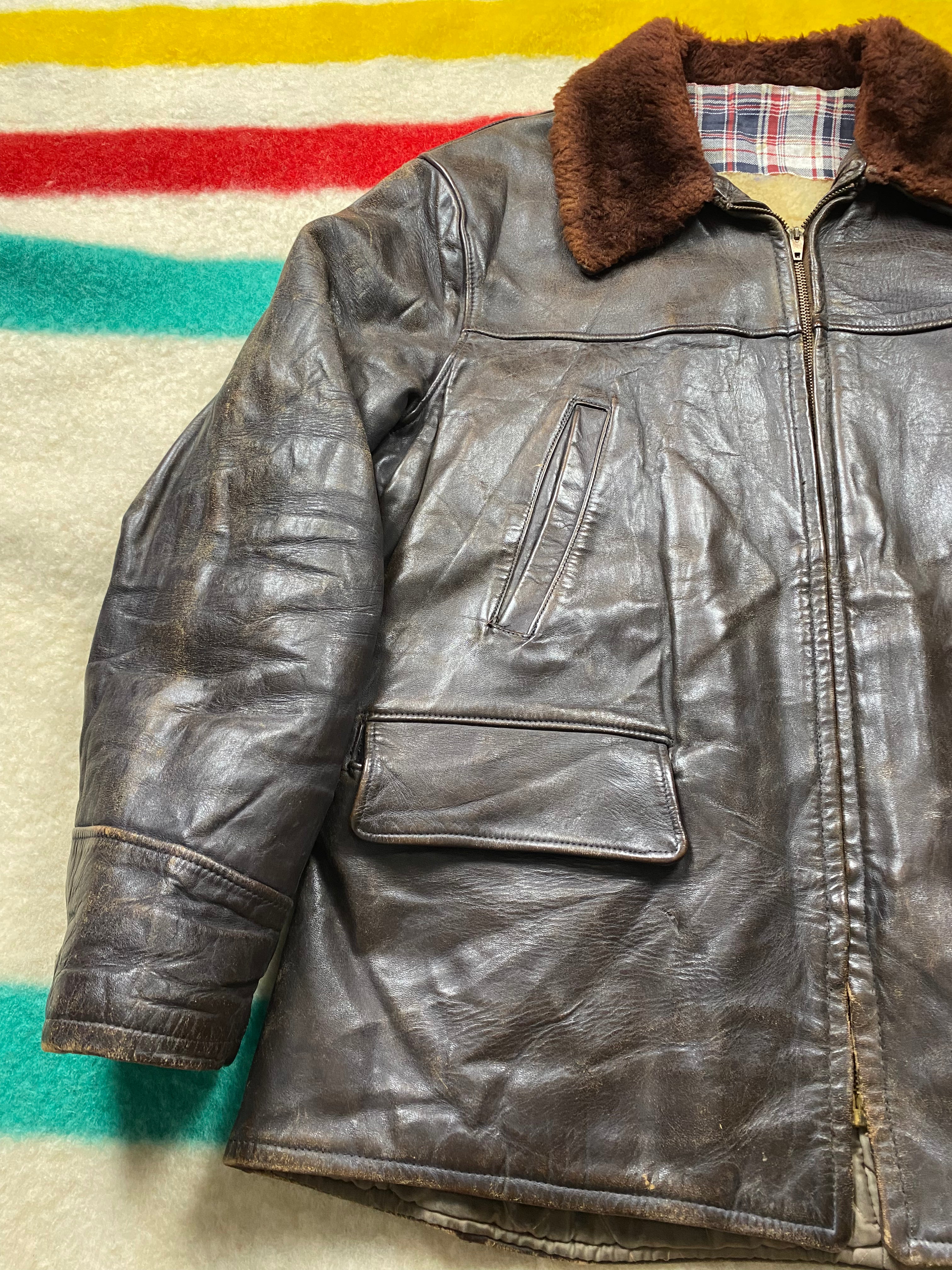American Fine Sportswear 1950's Horsehide Shearling Lined Barnstormer