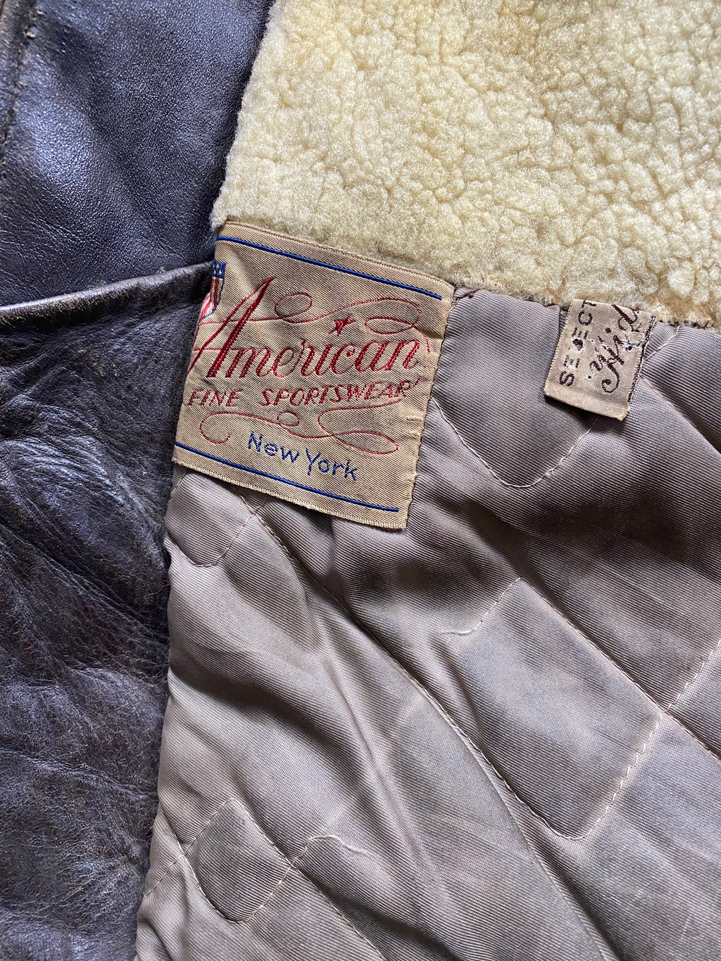 American Fine Sportswear 1950's Horsehide Shearling Lined Barnstormer