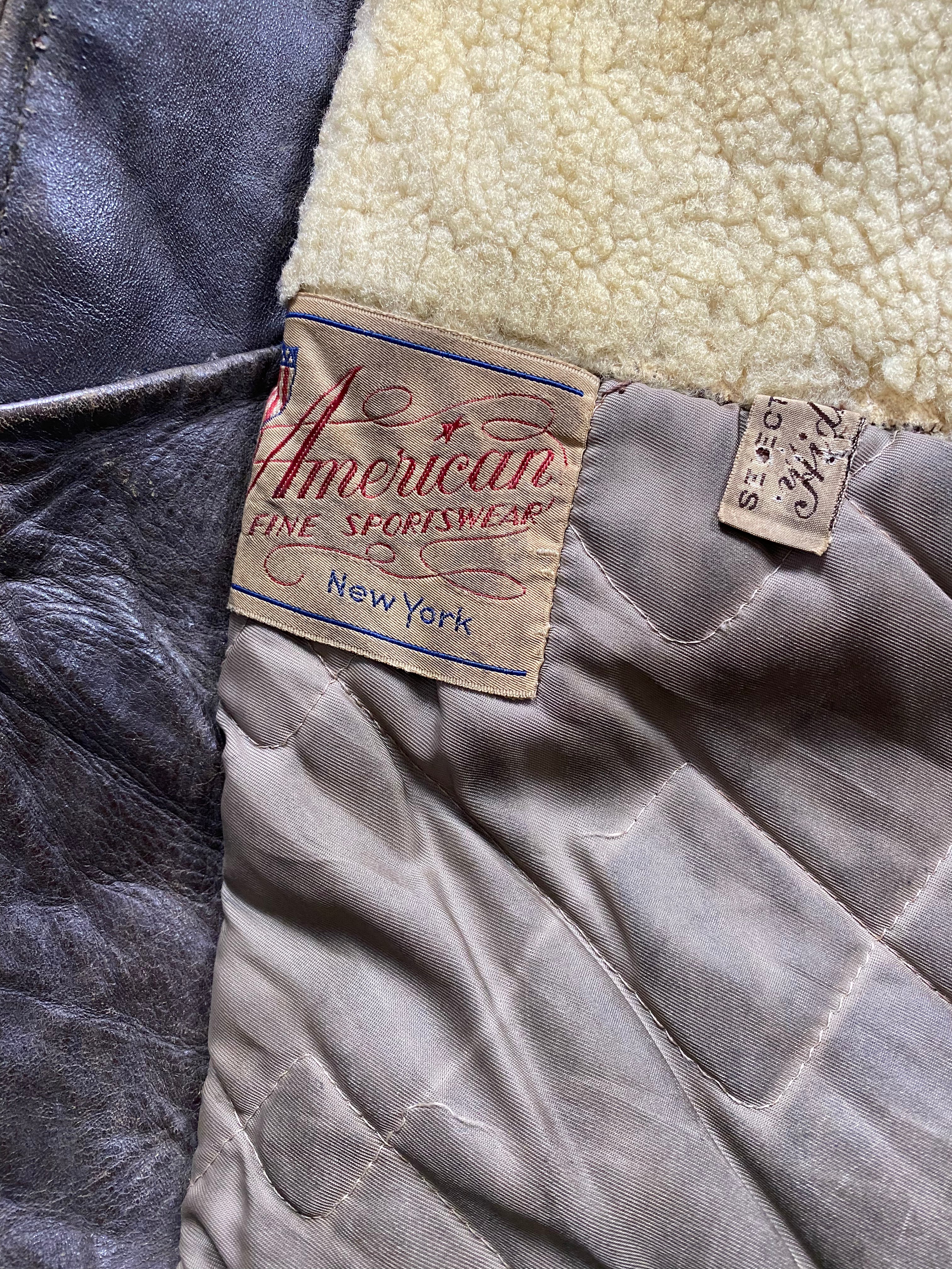 American Fine Sportswear 1950's Horsehide Shearling Lined Barnstormer