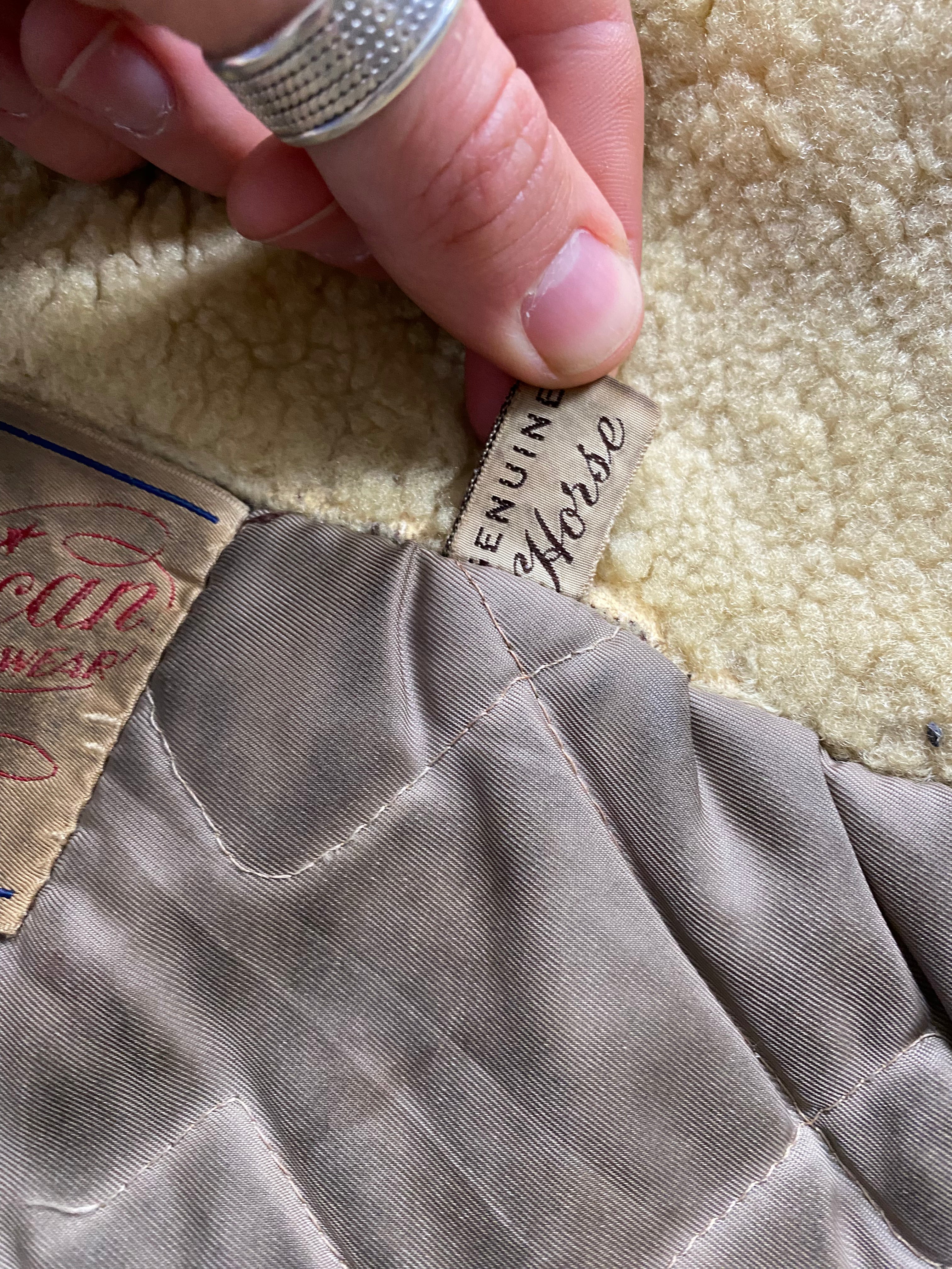 American Fine Sportswear 1950's Horsehide Shearling Lined Barnstormer