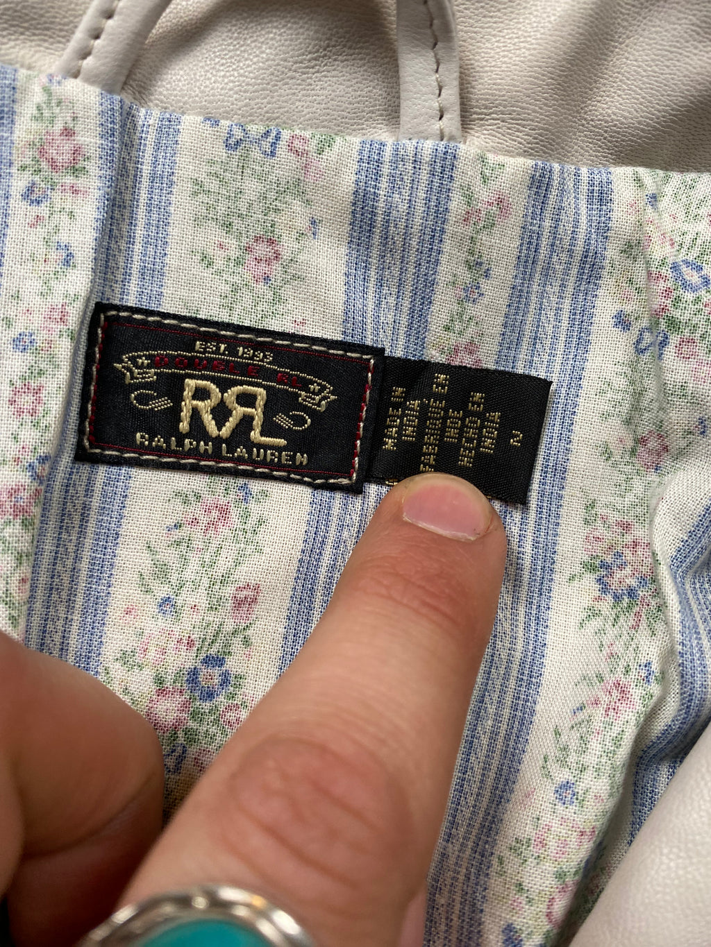 RRL Chain Stitch Embroidered Leather Fringe Jacket