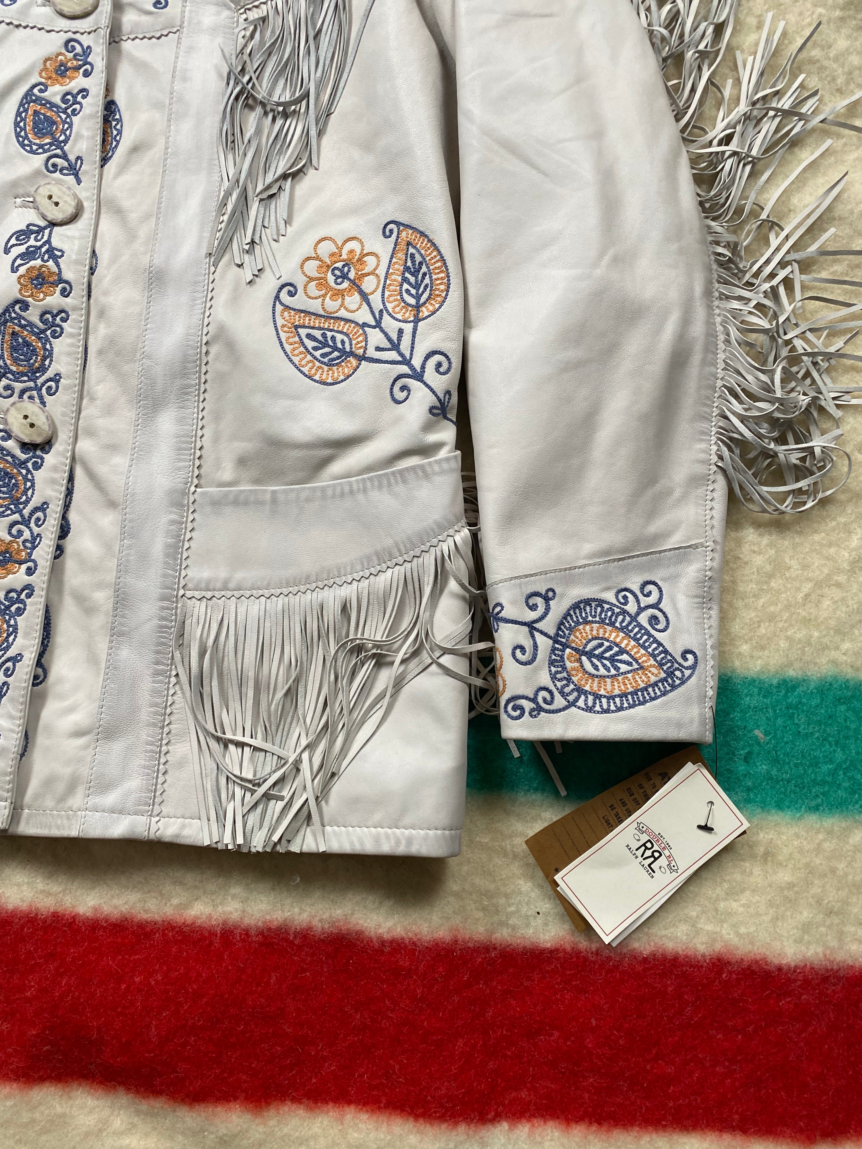 RRL Chain Stitch Embroidered Leather Fringe Jacket