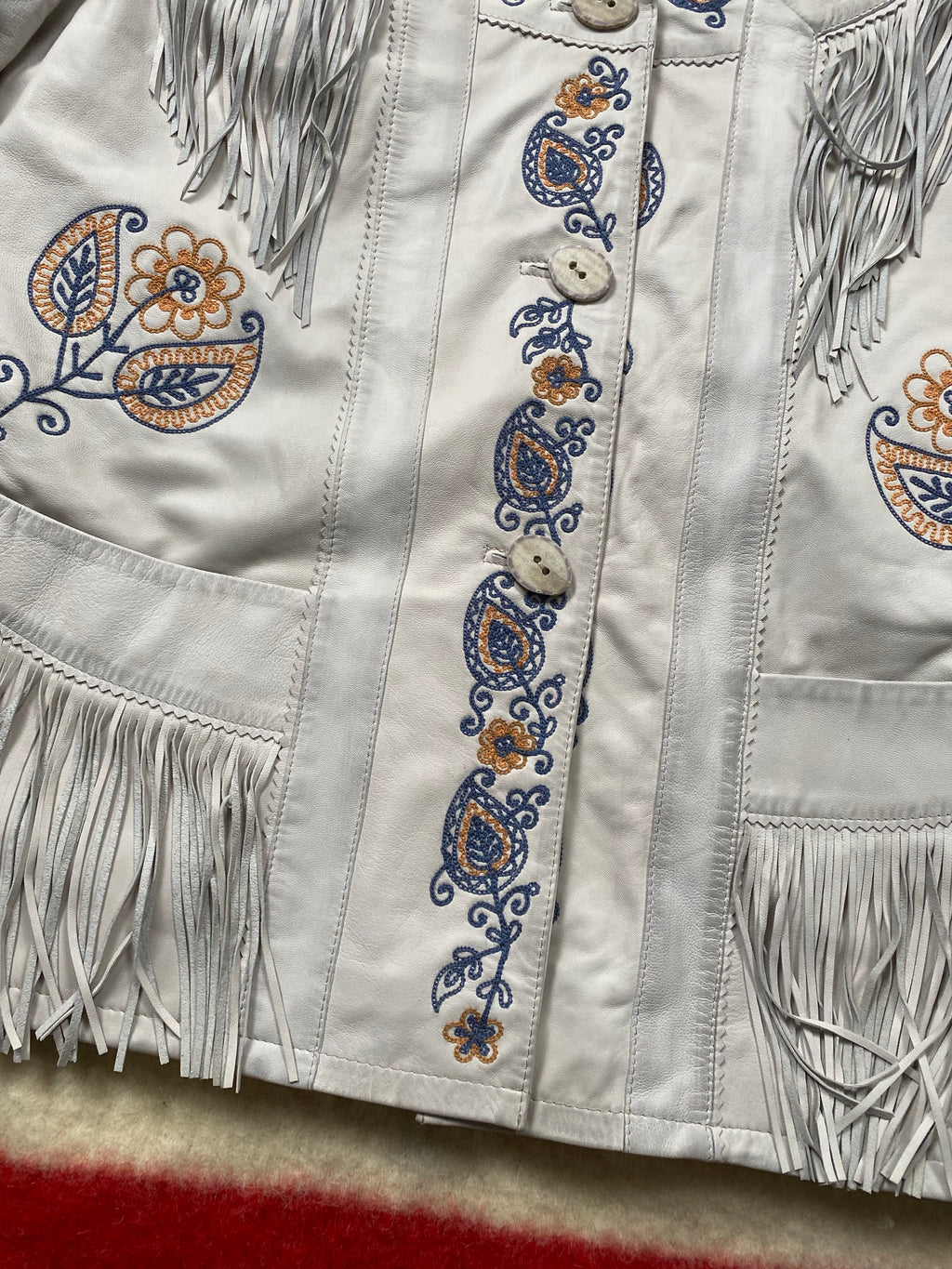 RRL Chain Stitch Embroidered Leather Fringe Jacket