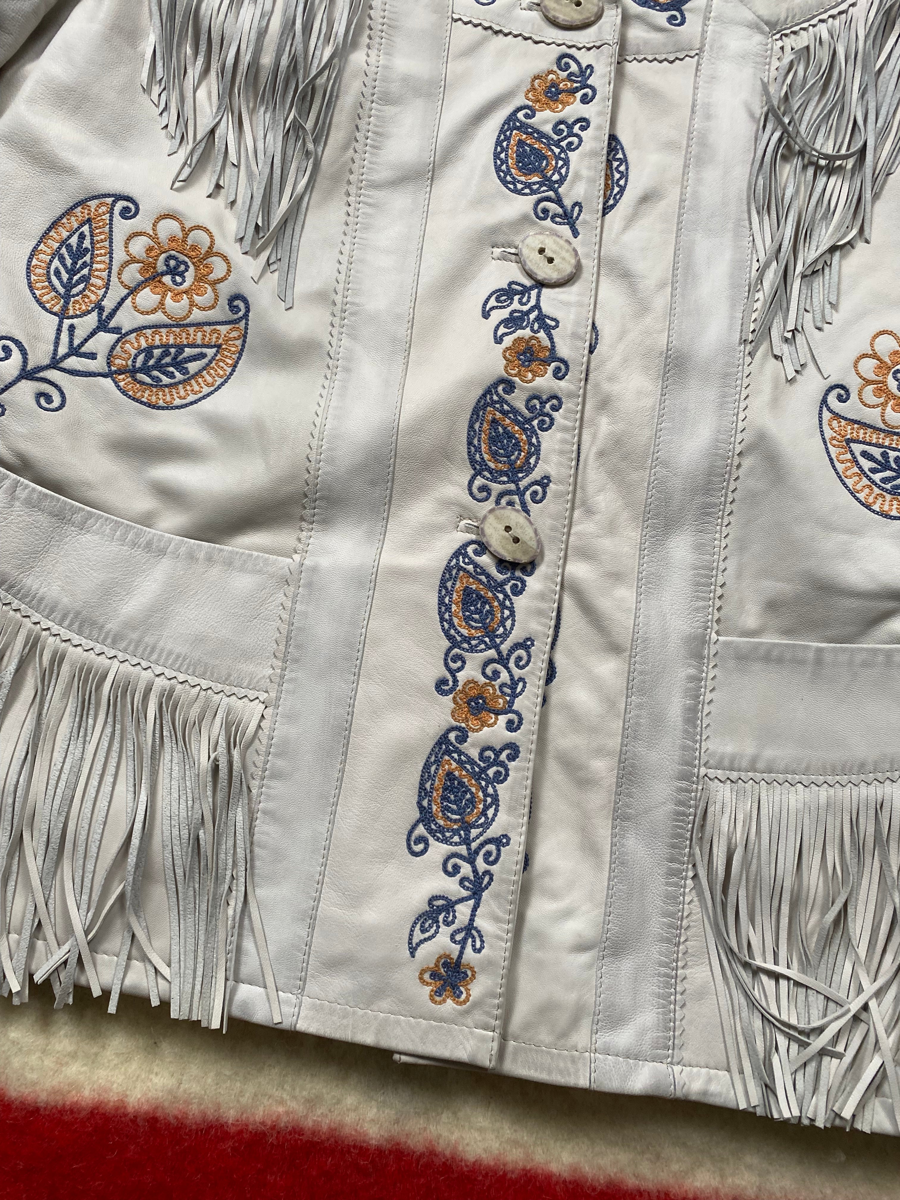 RRL Chain Stitch Embroidered Leather Fringe Jacket