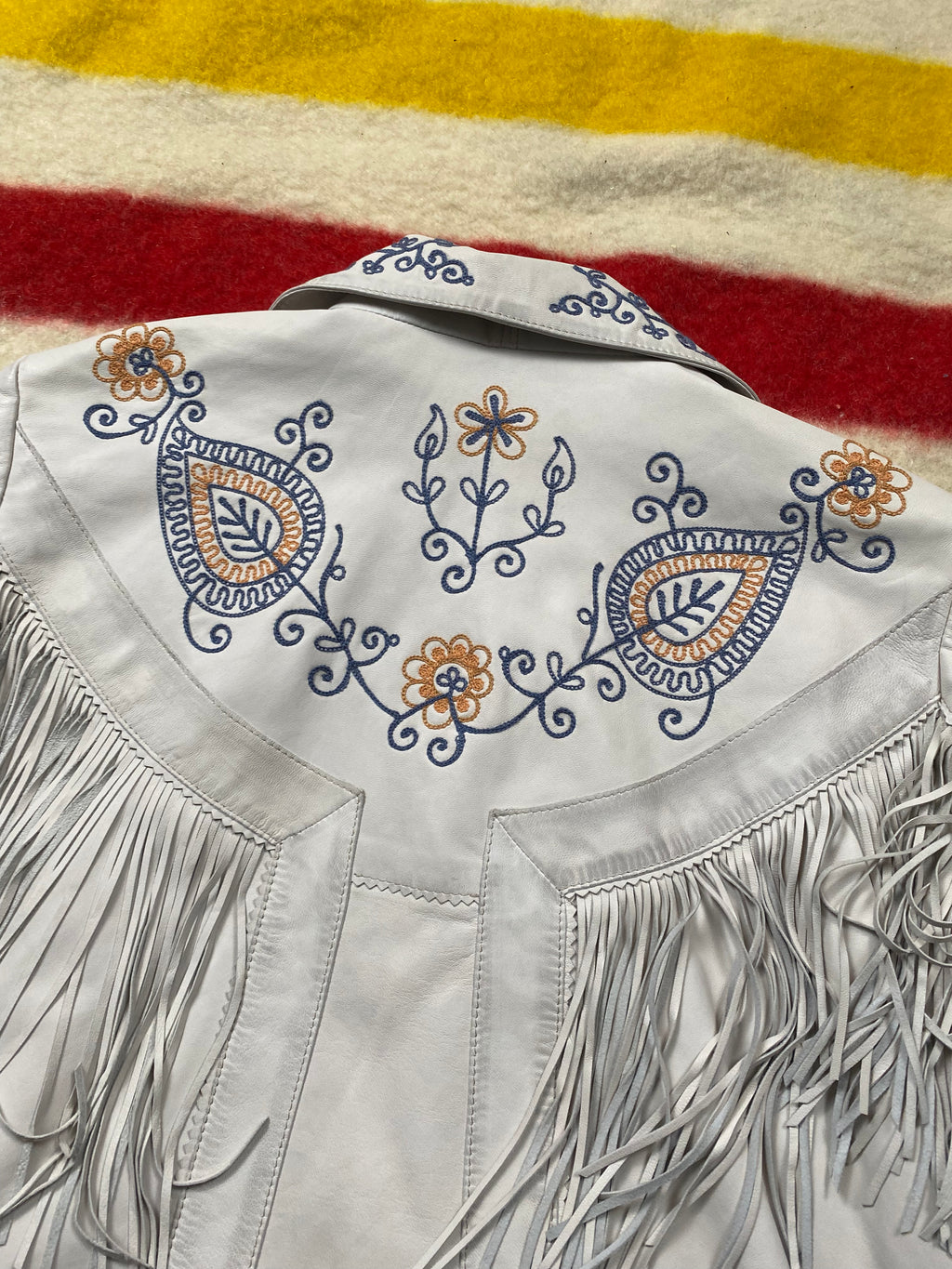 RRL Chain Stitch Embroidered Leather Fringe Jacket