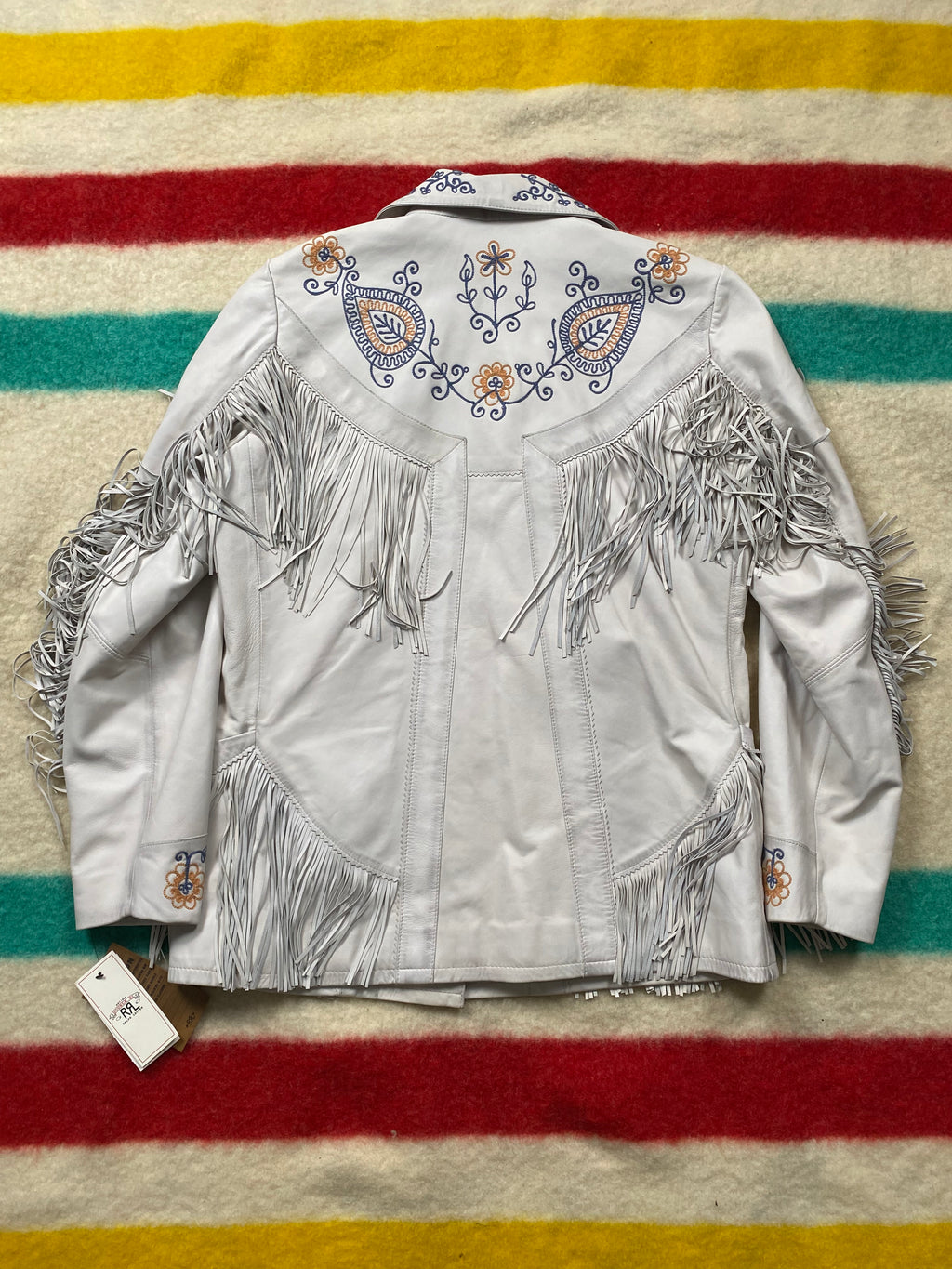 RRL Chain Stitch Embroidered Leather Fringe Jacket
