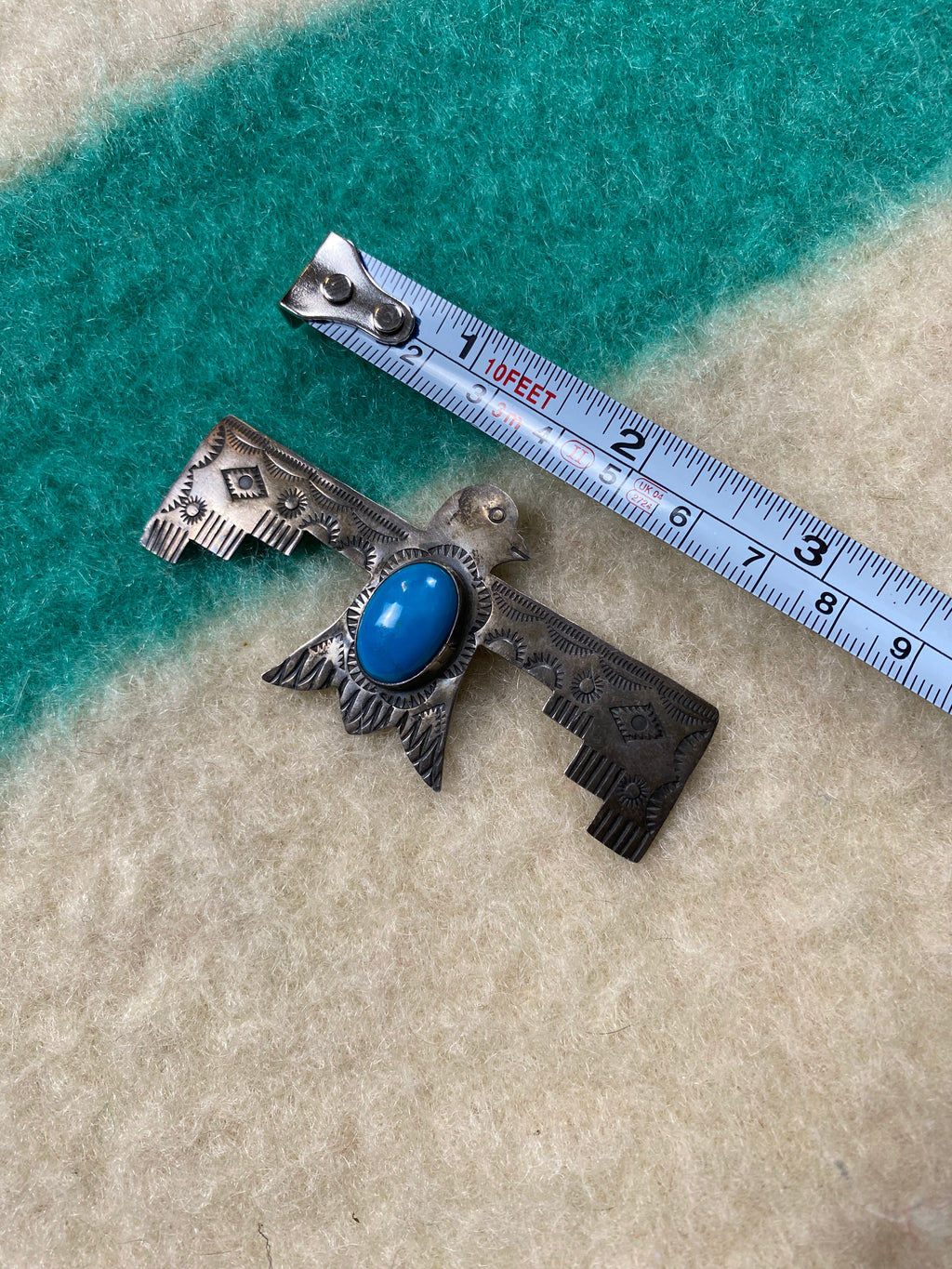 Helen Harrison Huge Thunderbird Pin With Turquoise Stone