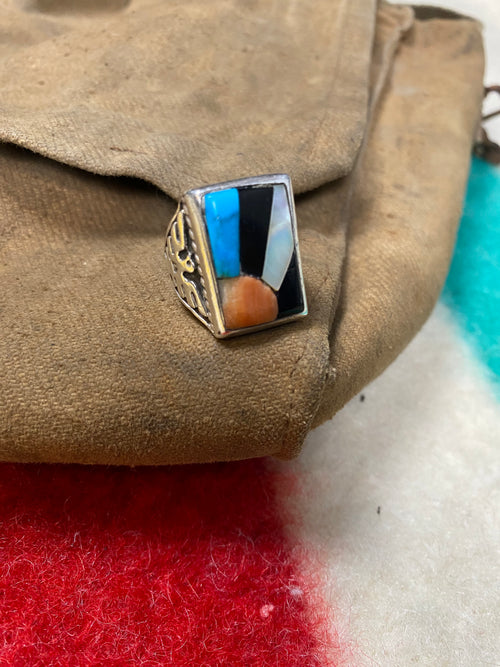 Fred Harvey Era Zuni Thunderbird - Rising Sun Sterling Ring