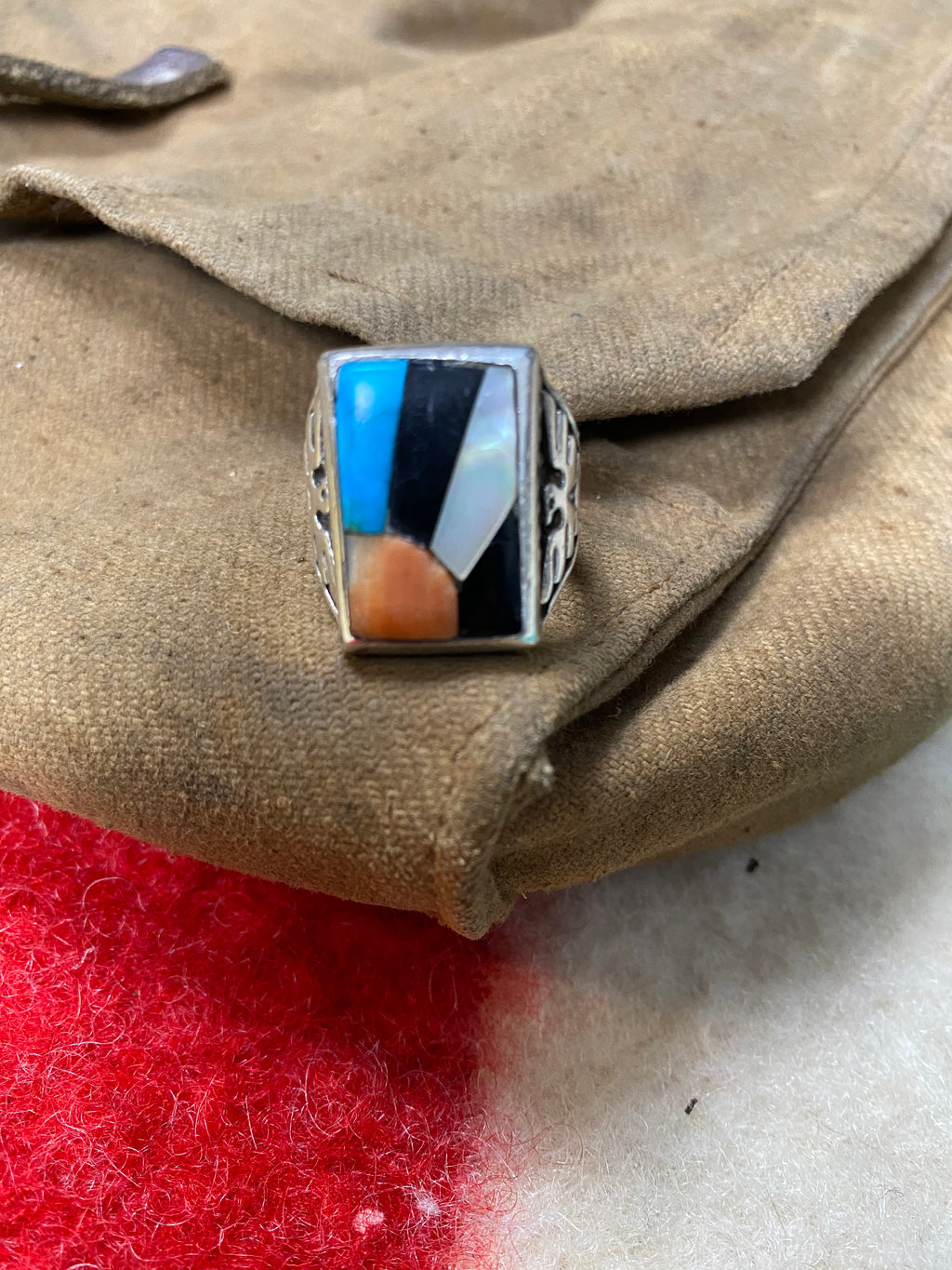 Fred Harvey Era Zuni Thunderbird - Rising Sun Sterling Ring