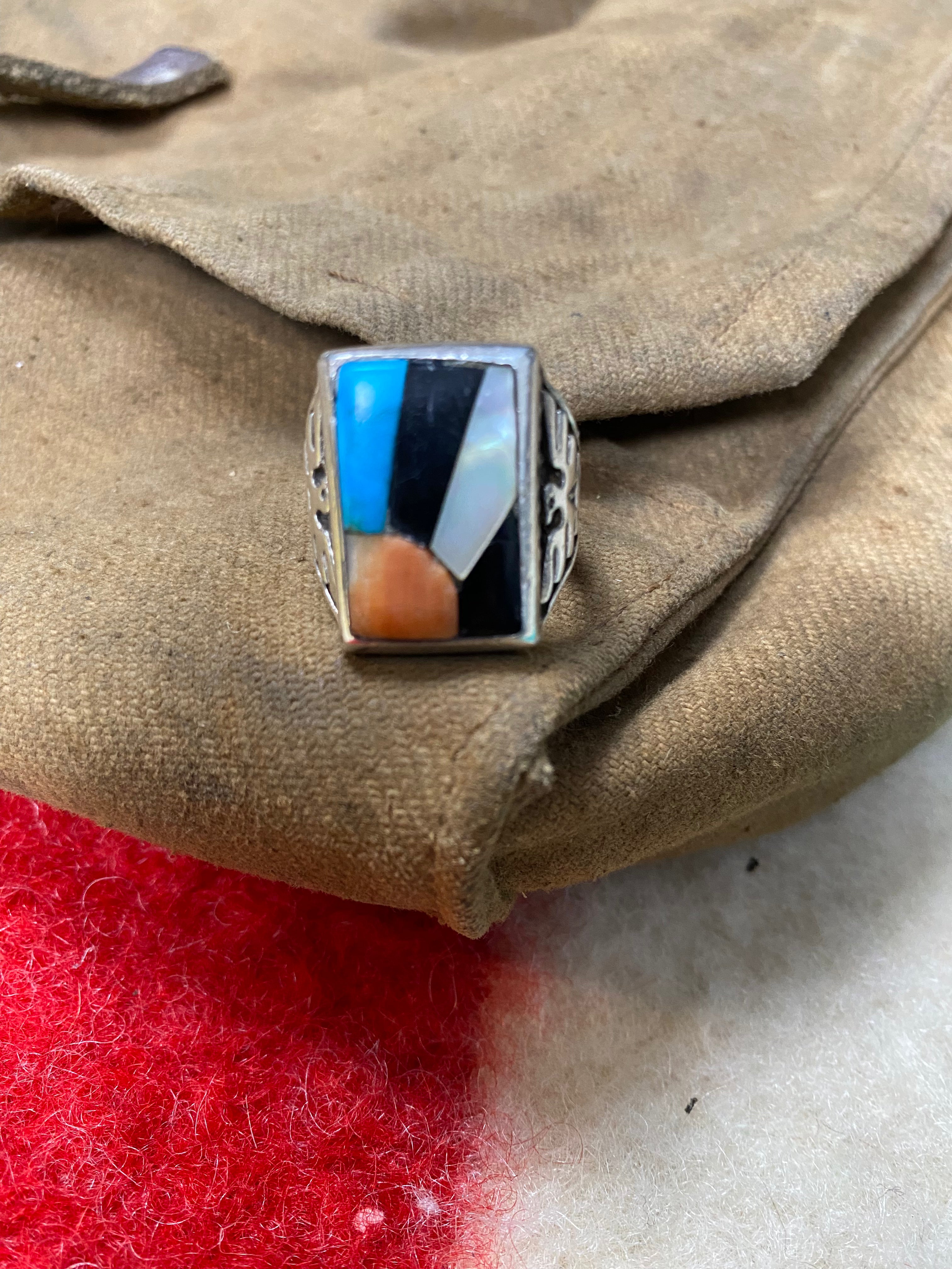 Fred Harvey Era Zuni Thunderbird - Rising Sun Sterling Ring