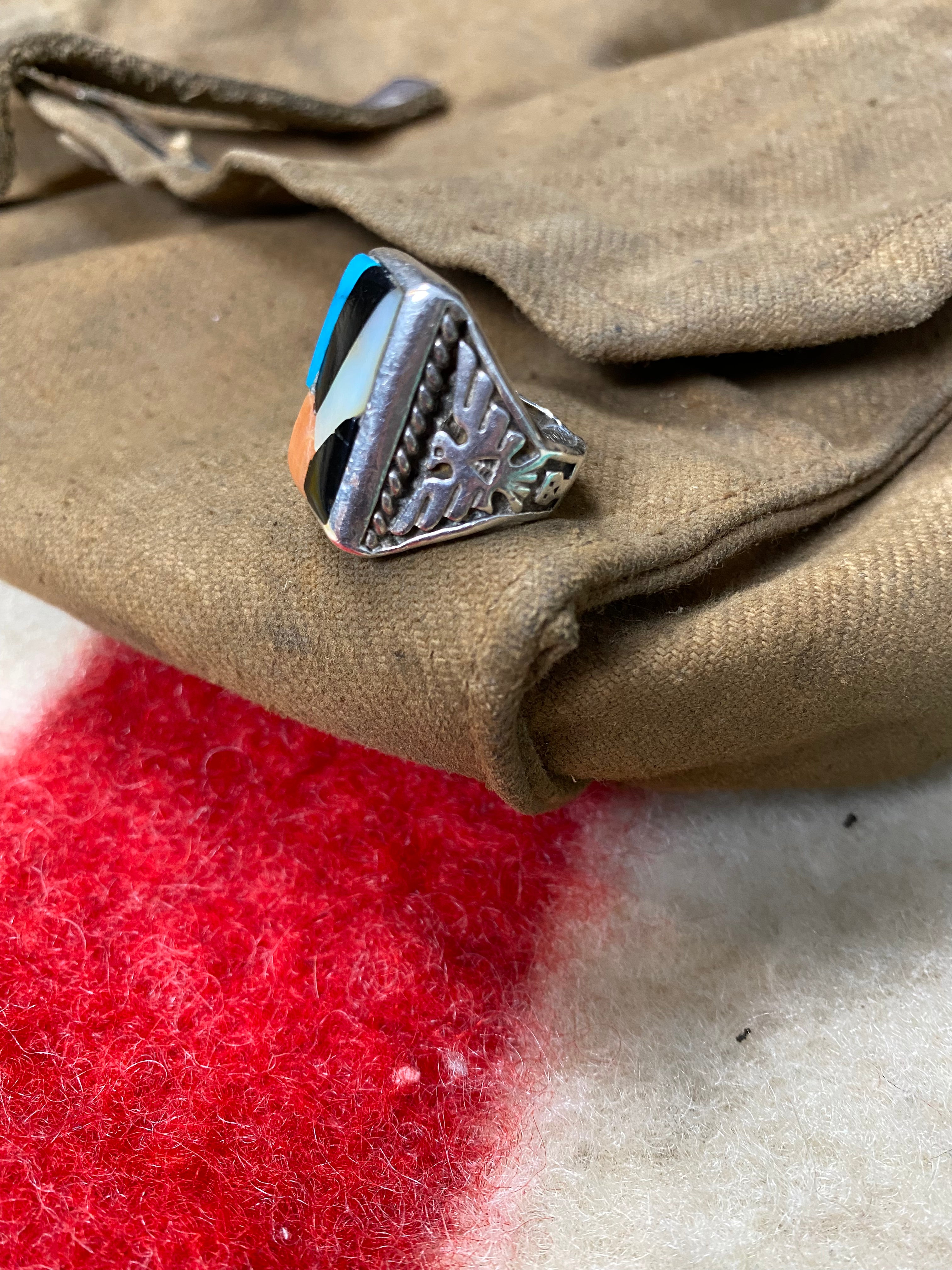 Fred Harvey Era Zuni Thunderbird - Rising Sun Sterling Ring