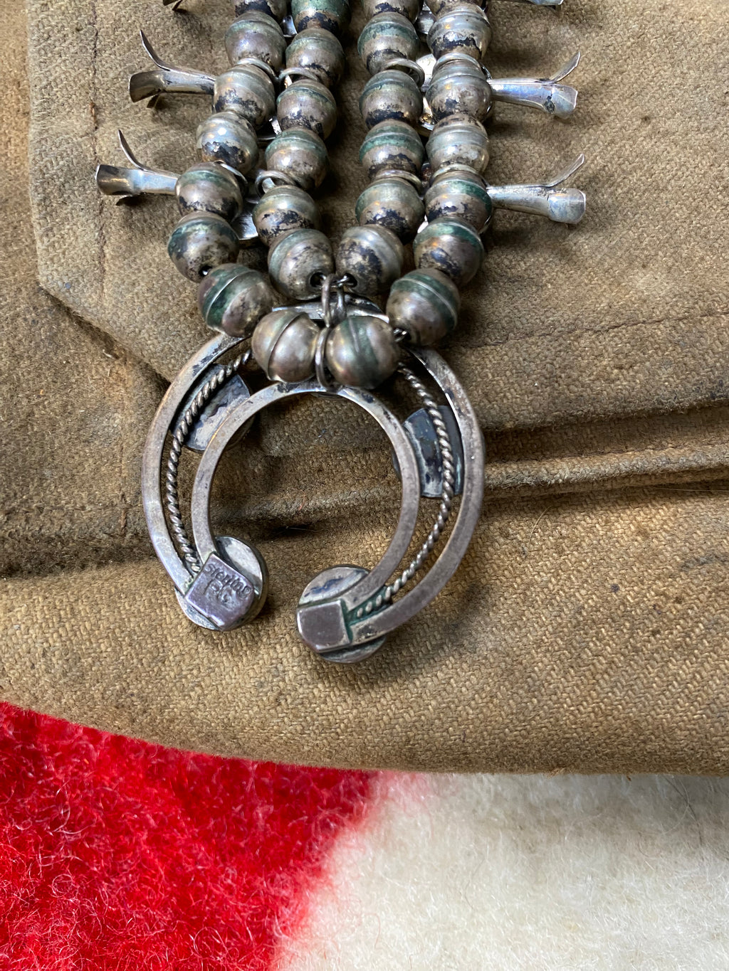 Squash Blossom Naja Navajo Necklace - Sterling Silver & Kingman Turquoise