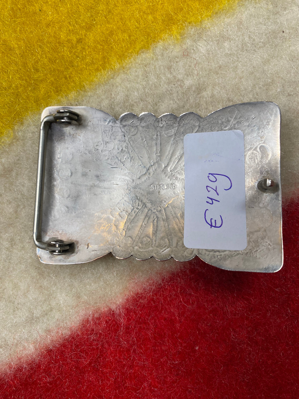 Sterling Silver Navajo Concho Belt Buckle With Turquoise Stone