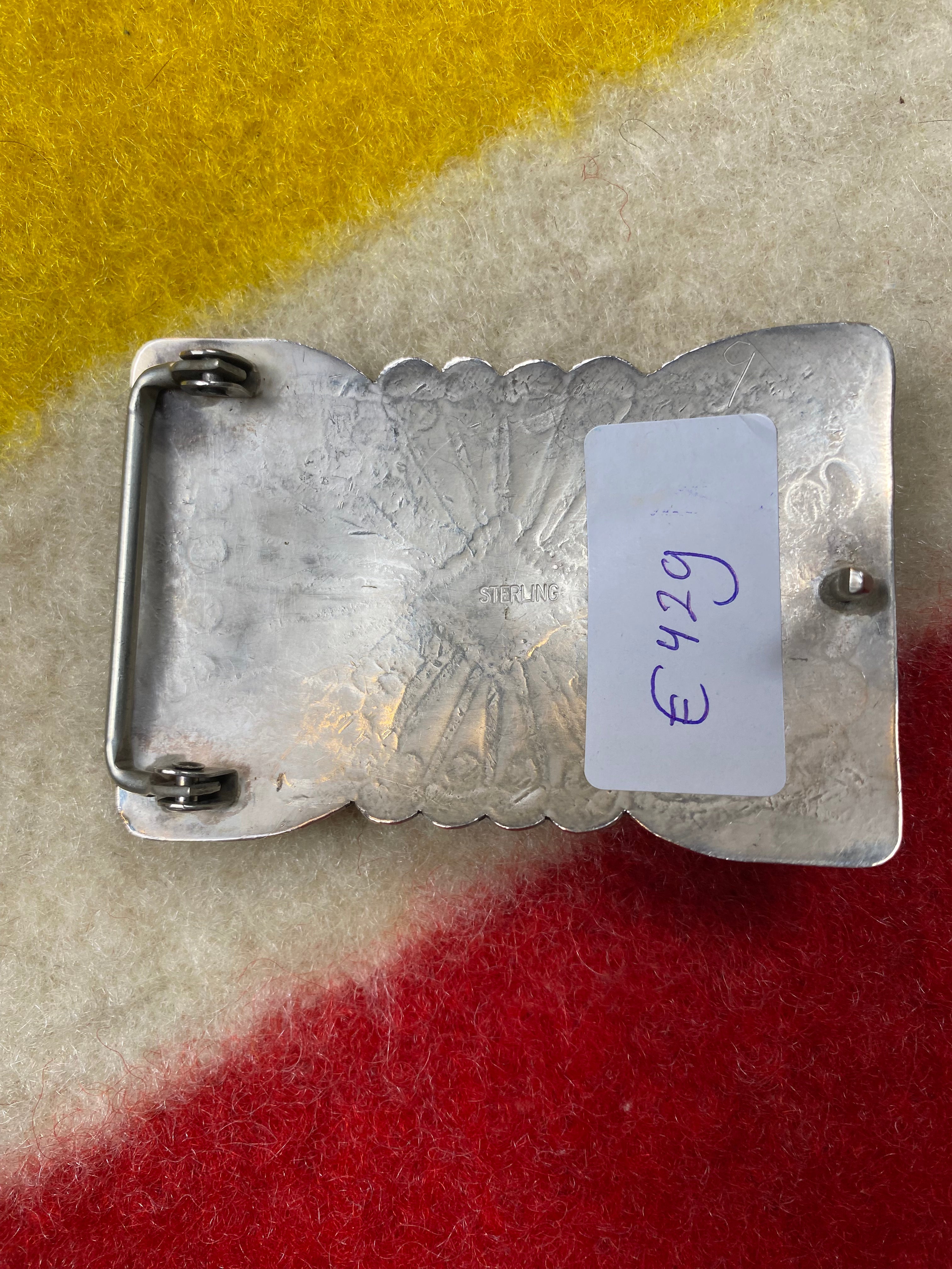 Sterling Silver Navajo Concho Belt Buckle With Turquoise Stone