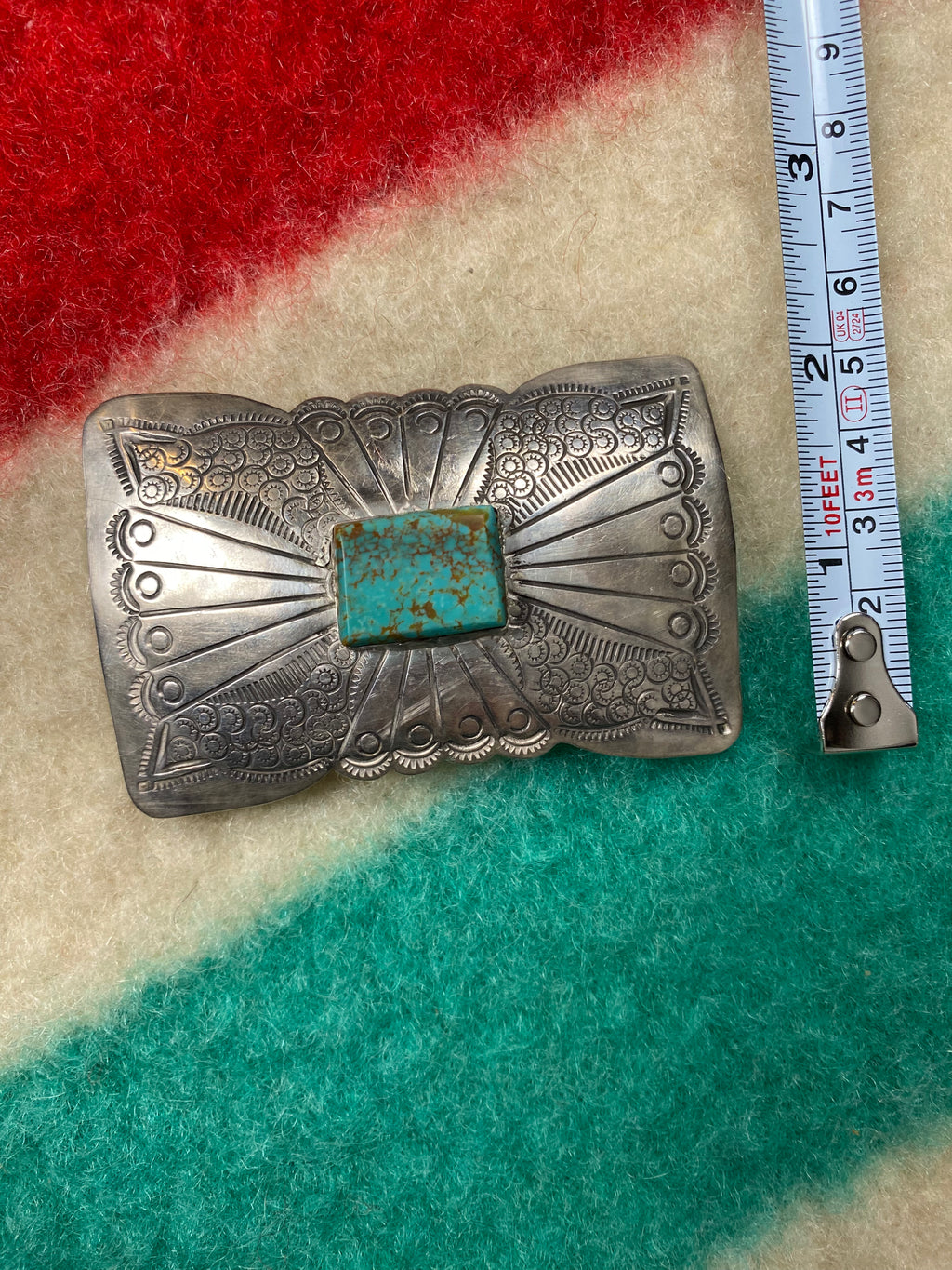 Sterling Silver Navajo Concho Belt Buckle With Turquoise Stone