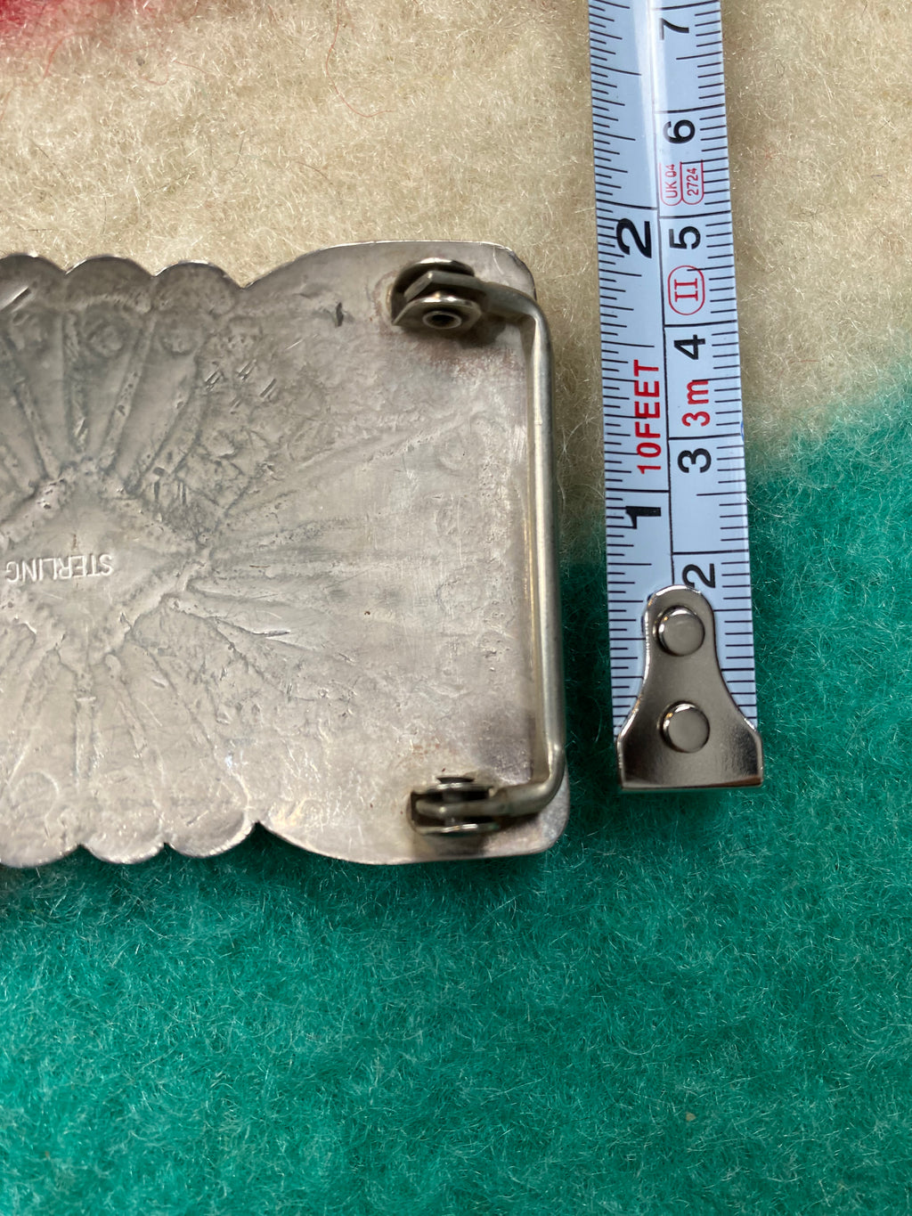 Sterling Silver Navajo Concho Belt Buckle With Turquoise Stone