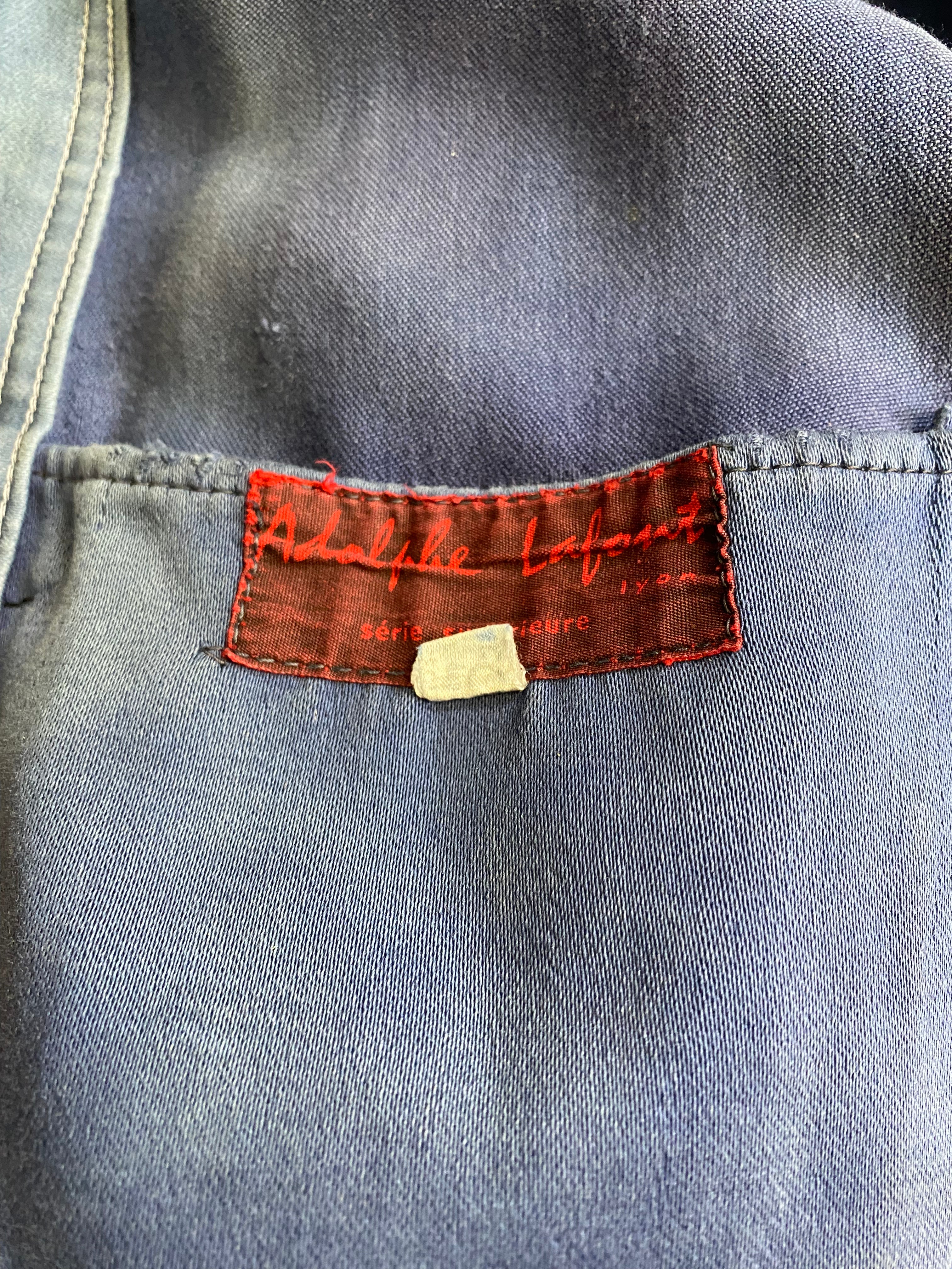 Adolphe Lafont 1930's-1950's Patched & Repaired Blue Moleskine Worker Jacket
