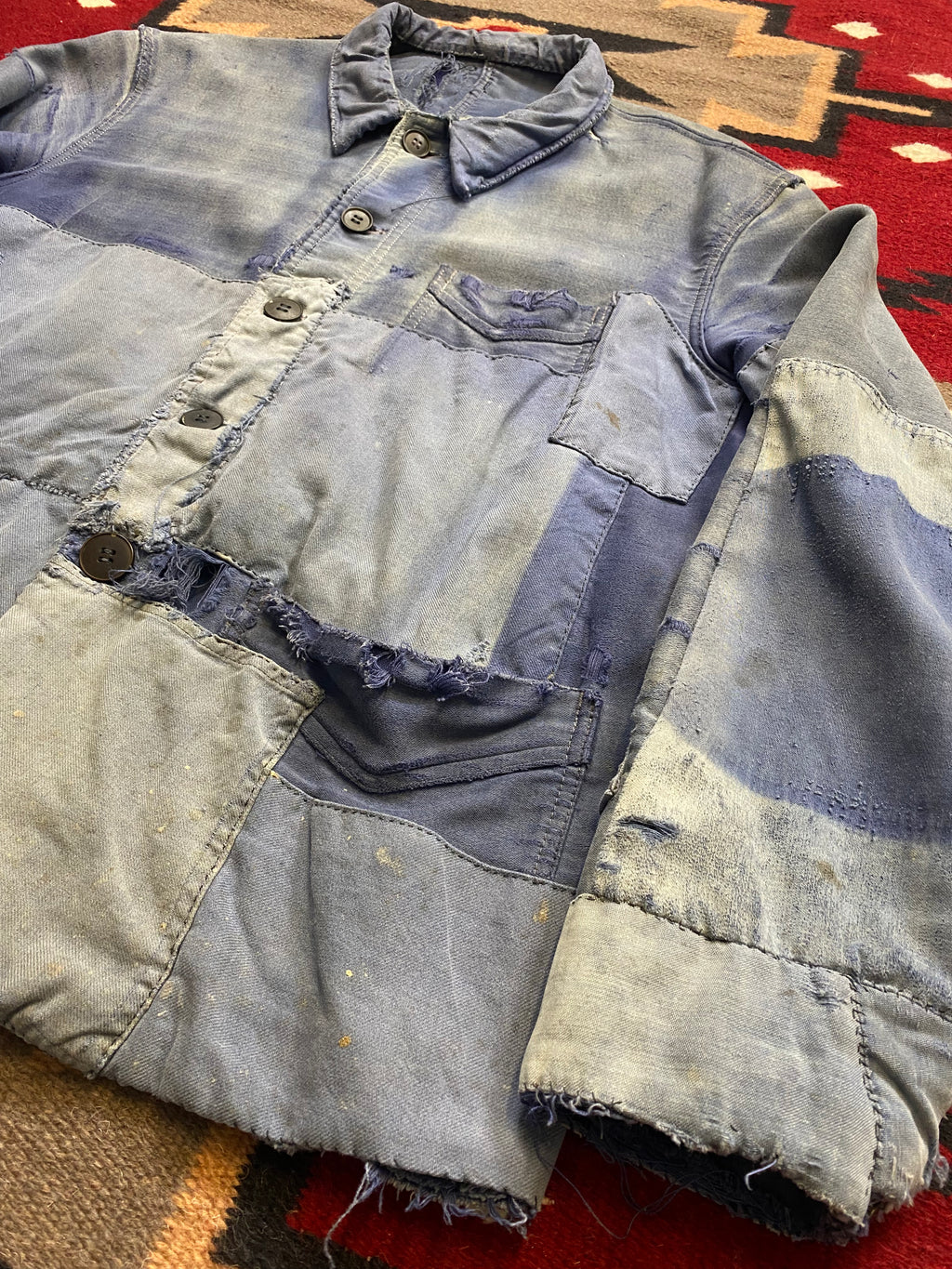 Adolphe Lafont 1930's-1950's Patched & Repaired Blue Moleskine Worker Jacket