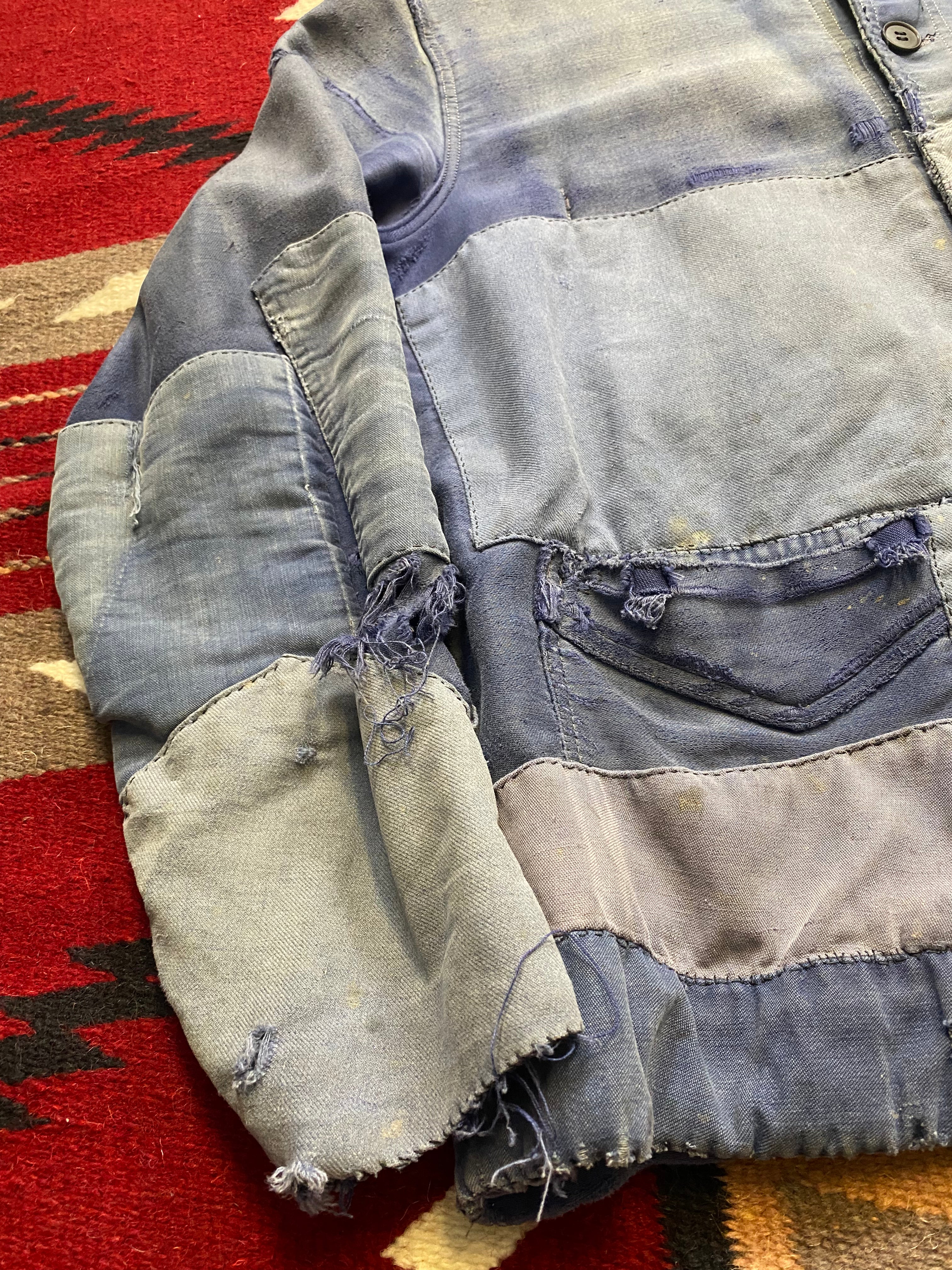 Adolphe Lafont 1930's-1950's Patched & Repaired Blue Moleskine Worker Jacket
