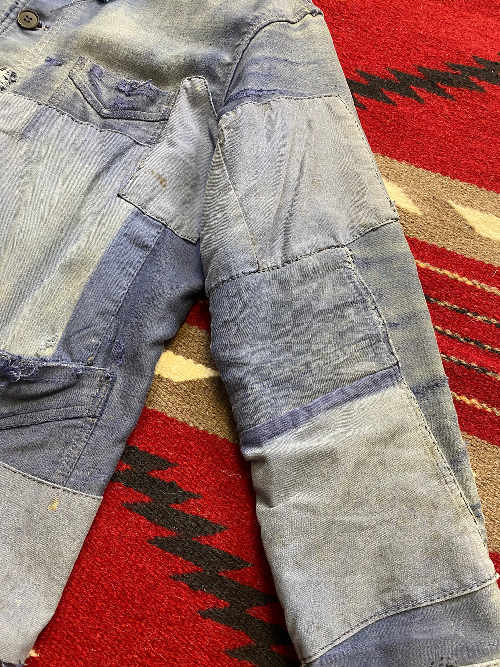 Adolphe Lafont 1930's-1950's Patched & Repaired Blue Moleskine Worker Jacket