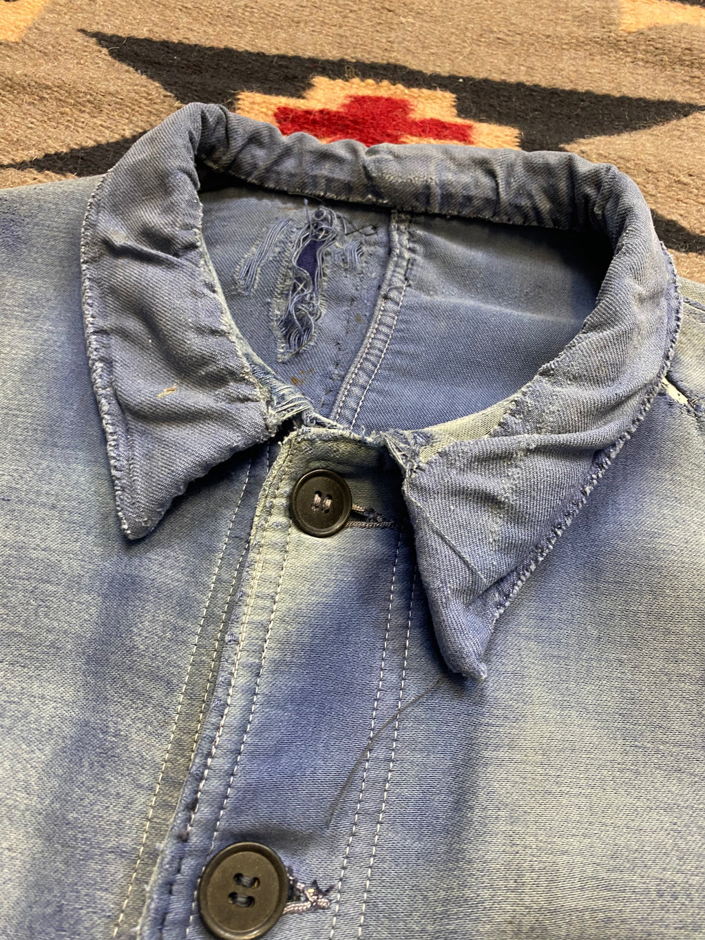 Adolphe Lafont 1930's-1950's Patched & Repaired Blue Moleskine Worker Jacket